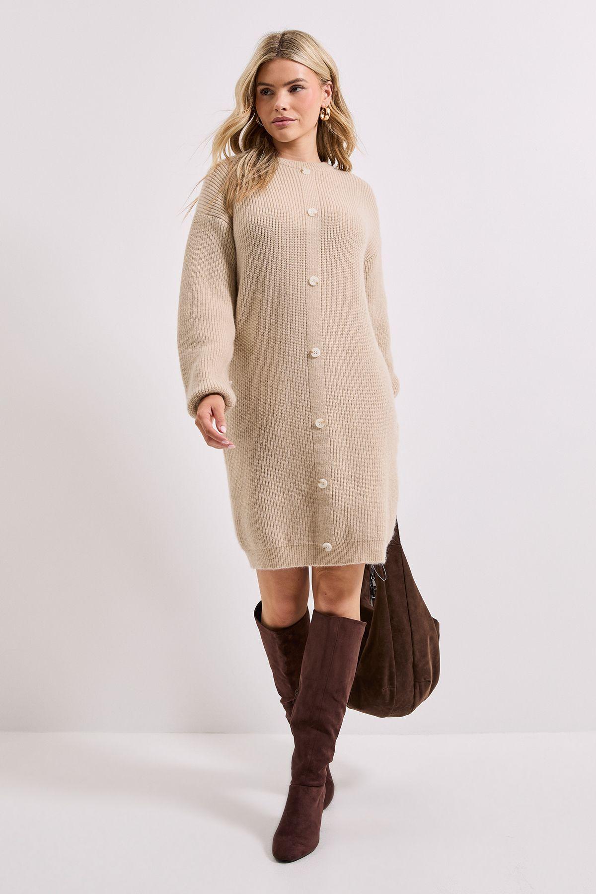 Oatmeal Button Down Knitted Dress by DOROTHY PERKINS