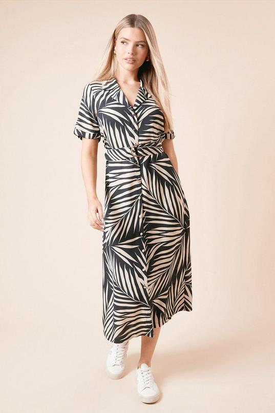 Palm Print Short Sleeve Midi Shirt Dress by DOROTHY PERKINS