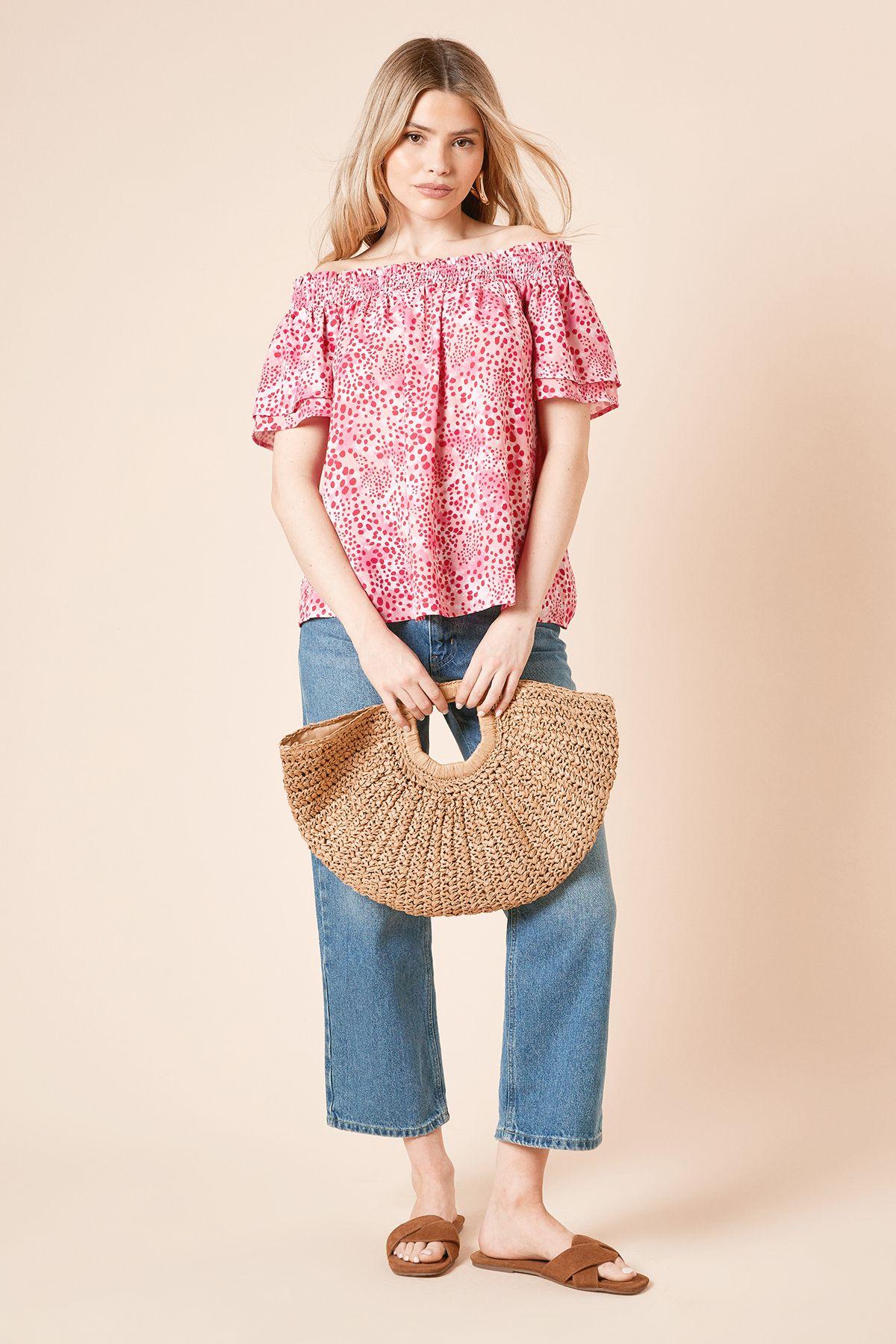 Patchwork Animal Bardot Double Frill Sleeve Top by DOROTHY PERKINS
