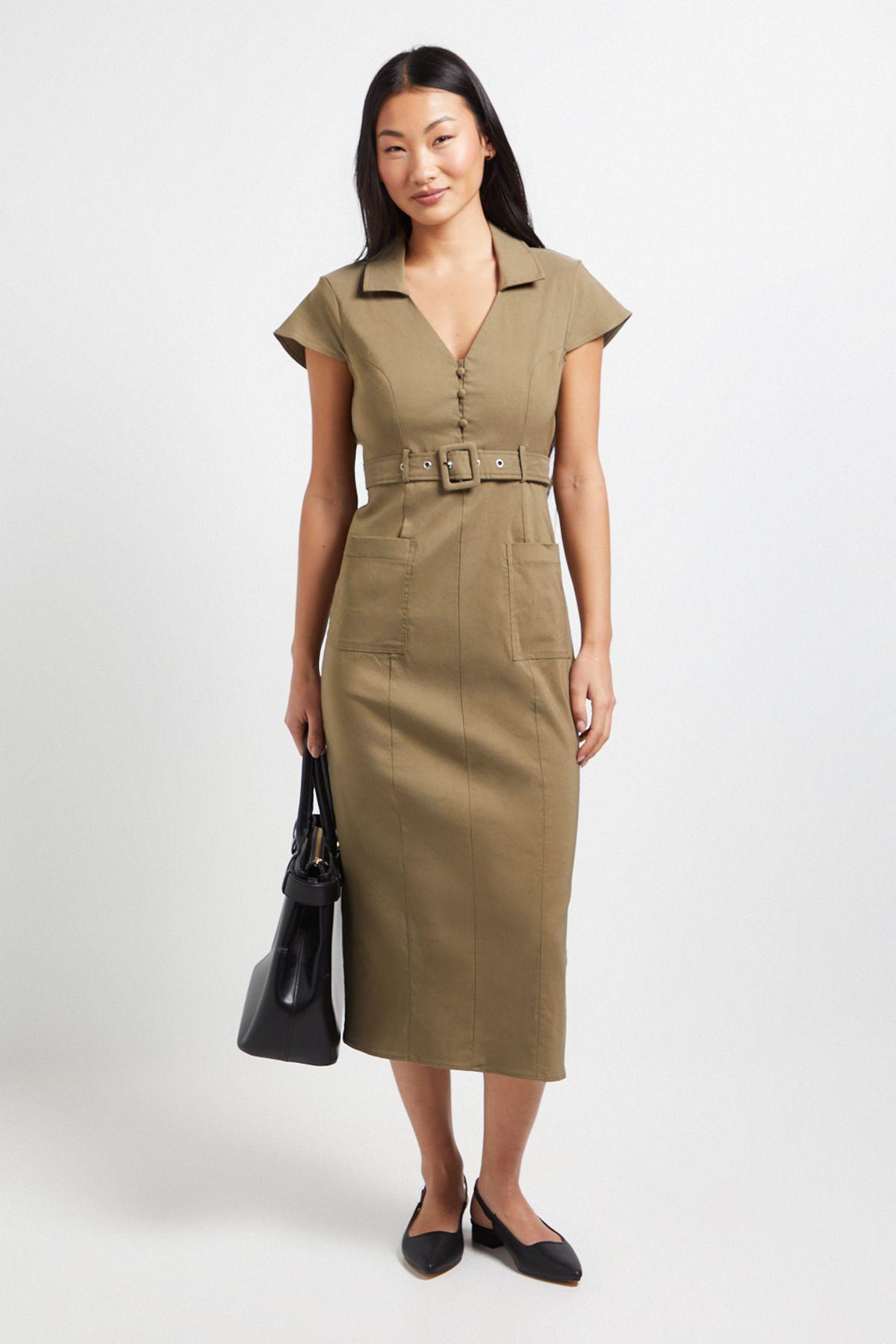 Petite Bengaline Belted Button Down Midi Dress by DOROTHY PERKINS