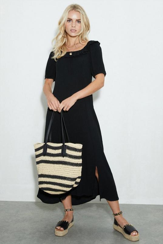 Petite Black Frill Neck Midi Dress by DOROTHY PERKINS