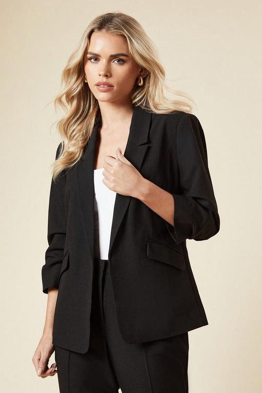 Petite Black Ruched Sleeve Blazer by DOROTHY PERKINS