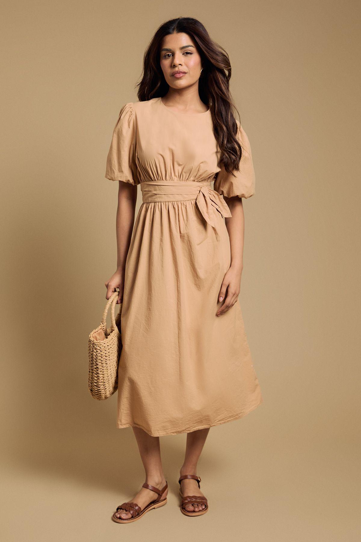 Petite Bow Waist Detail Puff Sleeve Midi Dress by DOROTHY PERKINS