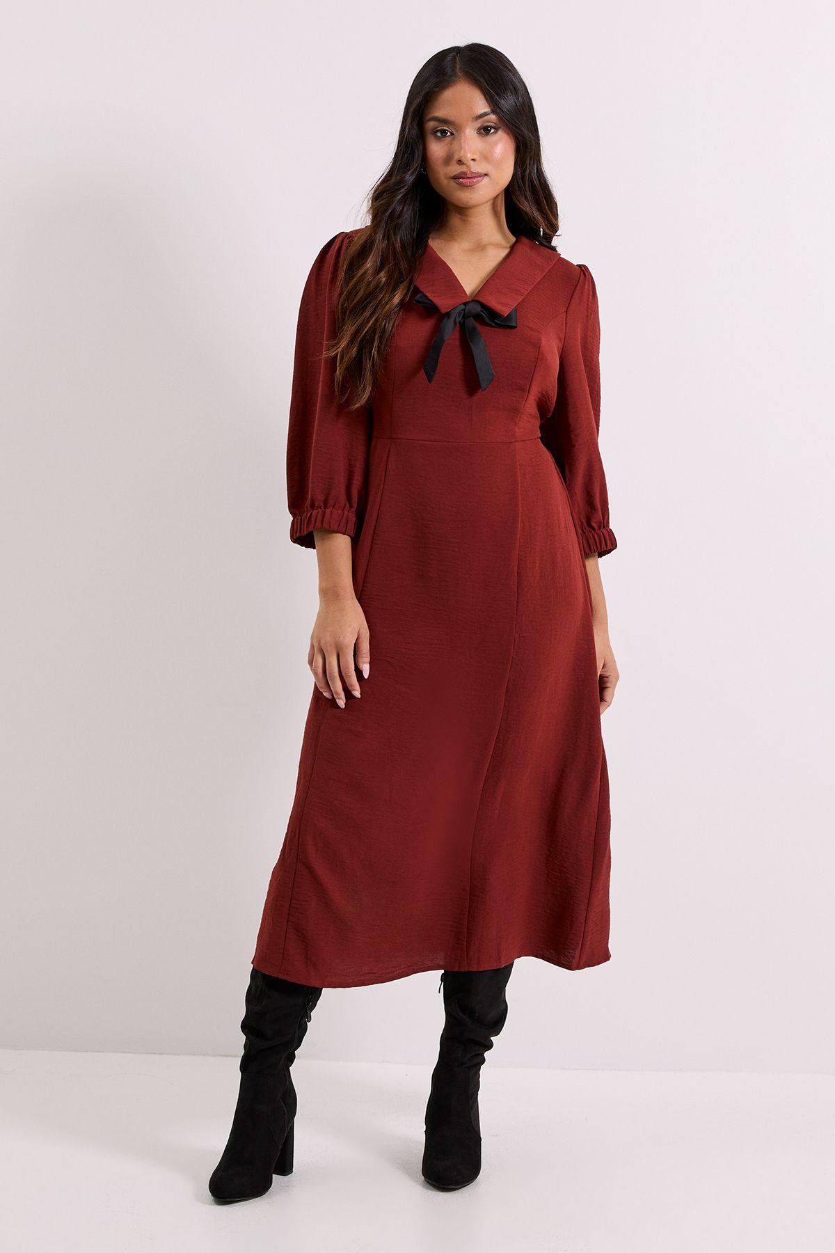 Petite Collar Detail Bow Front Midi Dress by DOROTHY PERKINS