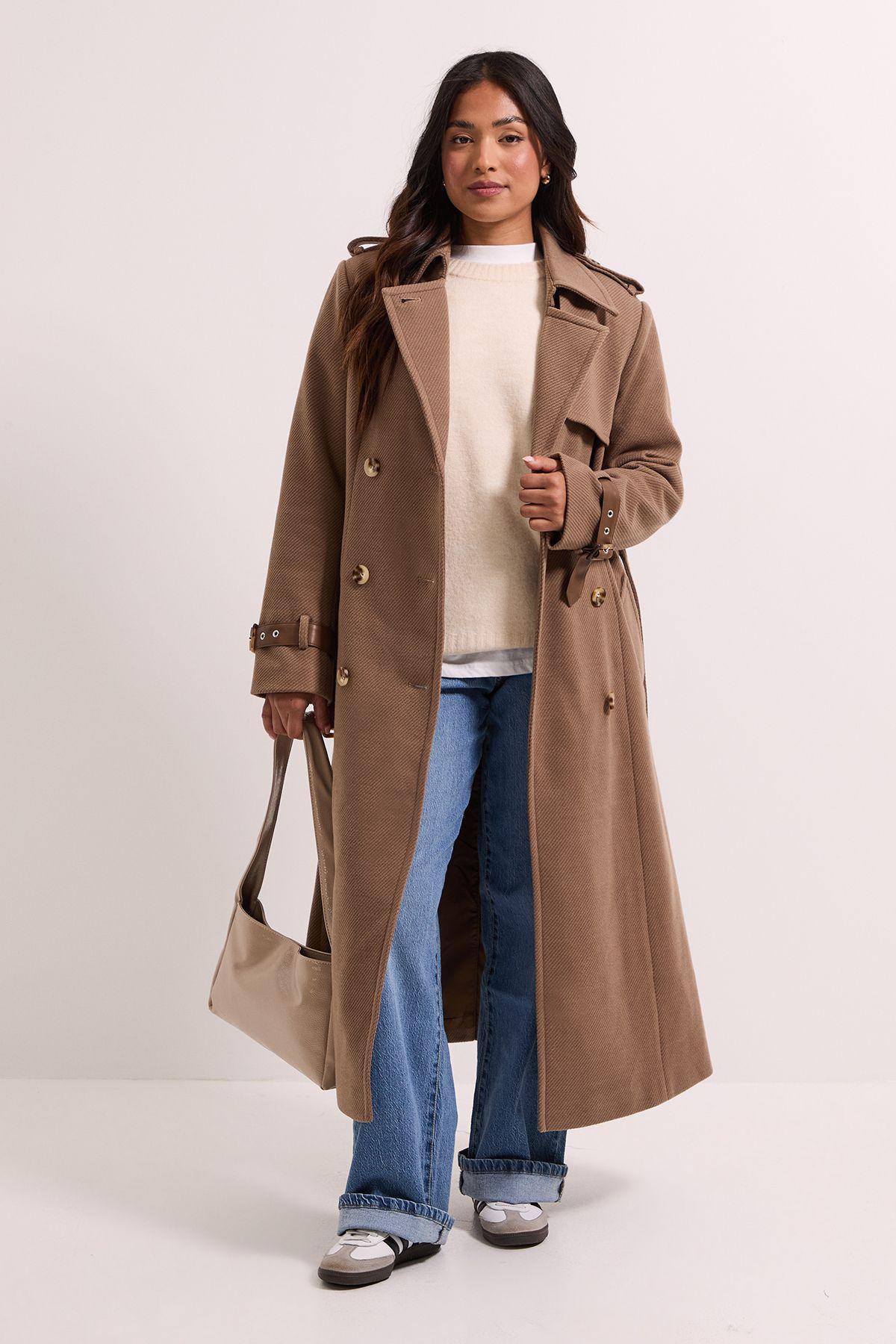 Petite Cuff Detail Buttoned Longline Coat by DOROTHY PERKINS