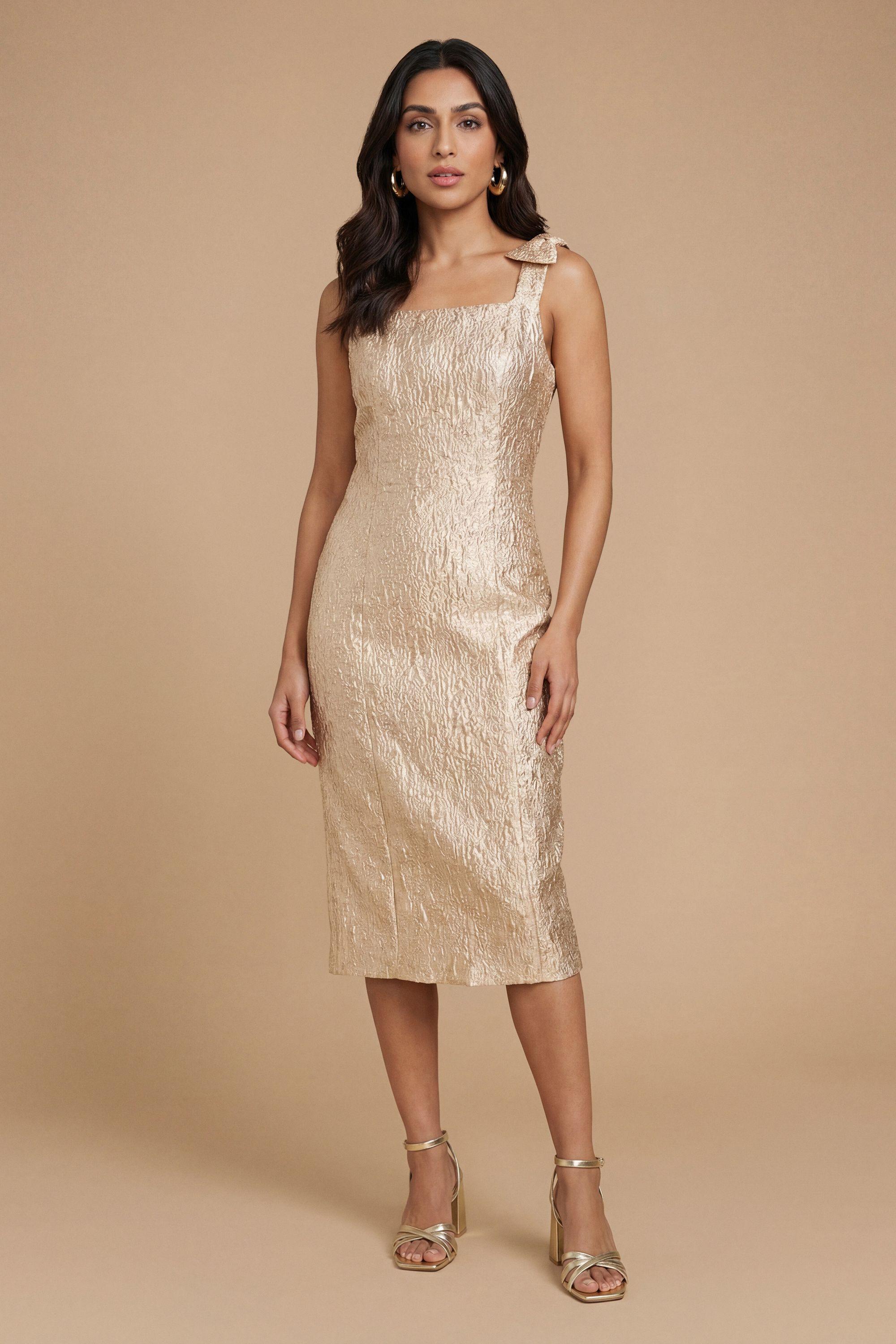 Petite DP Luxe Bow Shoulder Jacquard Midi Dress by DOROTHY PERKINS