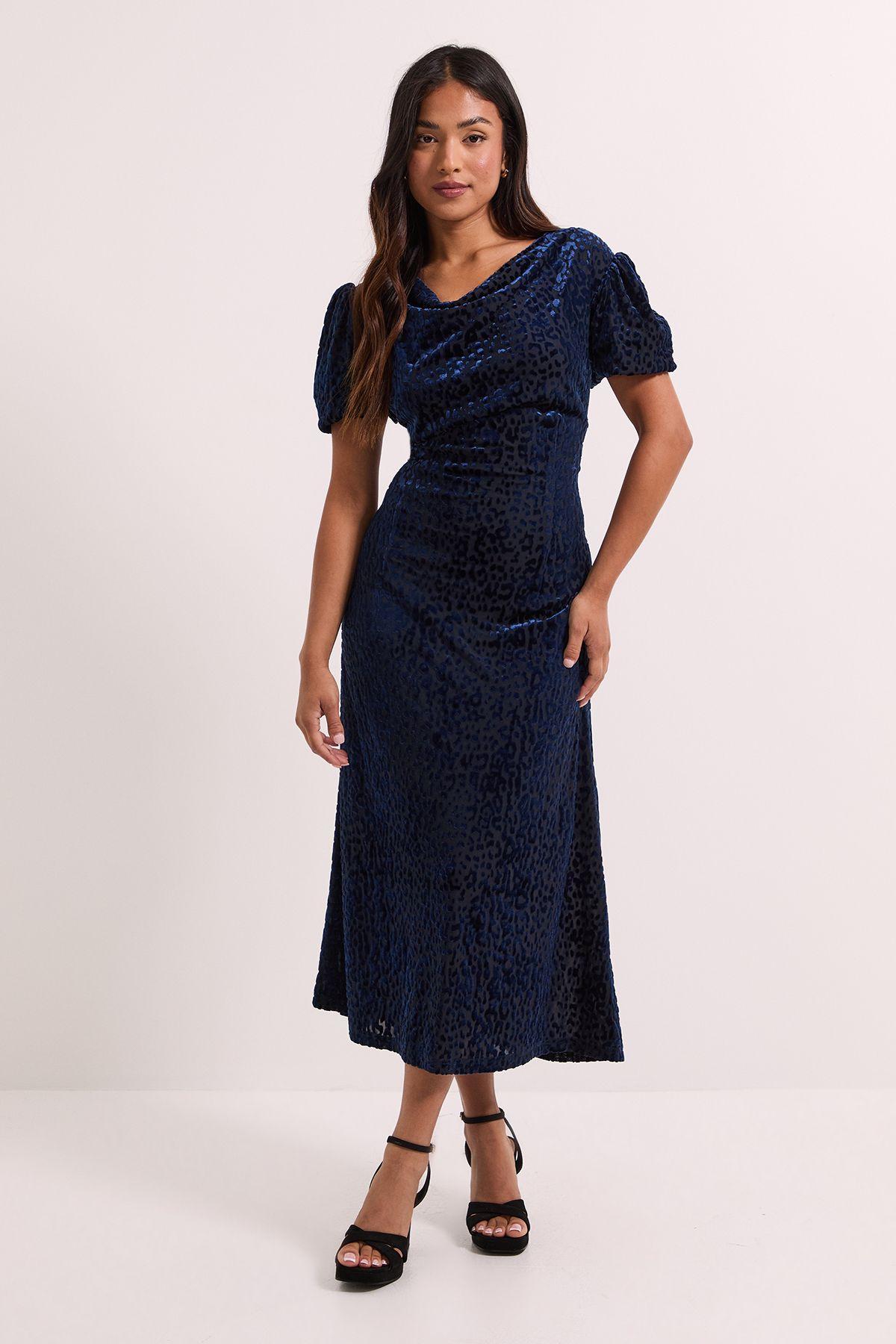 Petite DP Luxe Cowl Neck Puff Sleeve Midi Dress by DOROTHY PERKINS