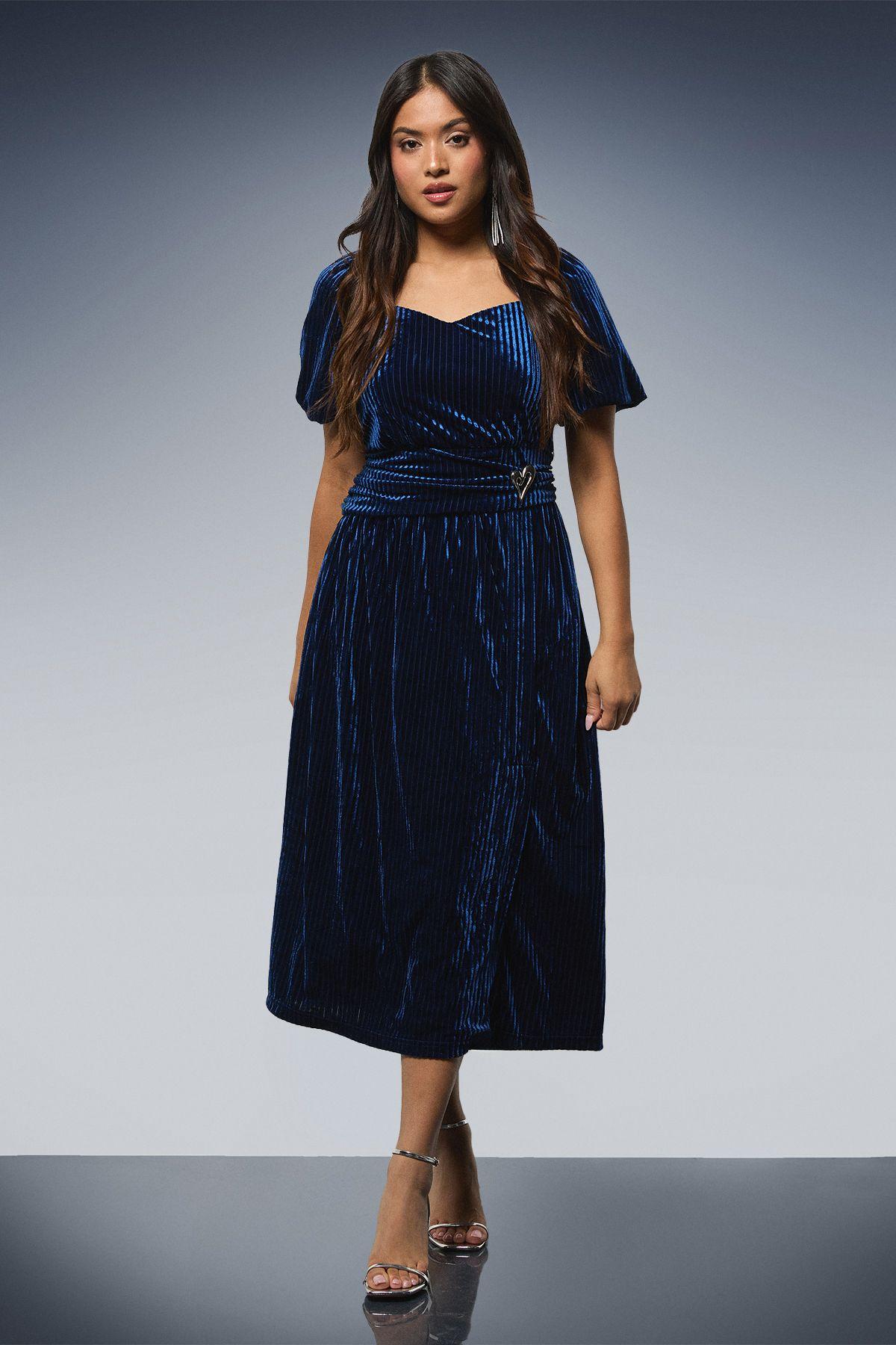 Petite DP Luxe Gathered Waist Velvet Midi Dress by DOROTHY PERKINS