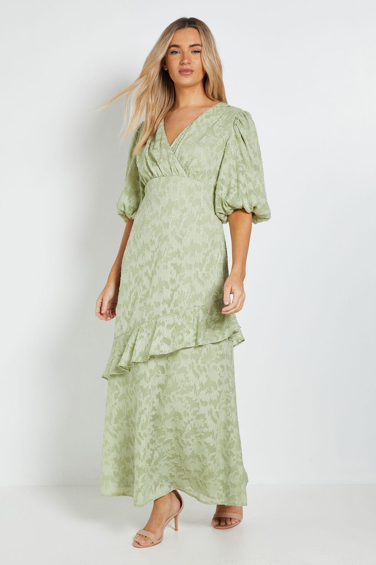 Petite DP Luxe Wrap Front Puff Sleeve Ruffle Maxi Dress by DOROTHY PERKINS