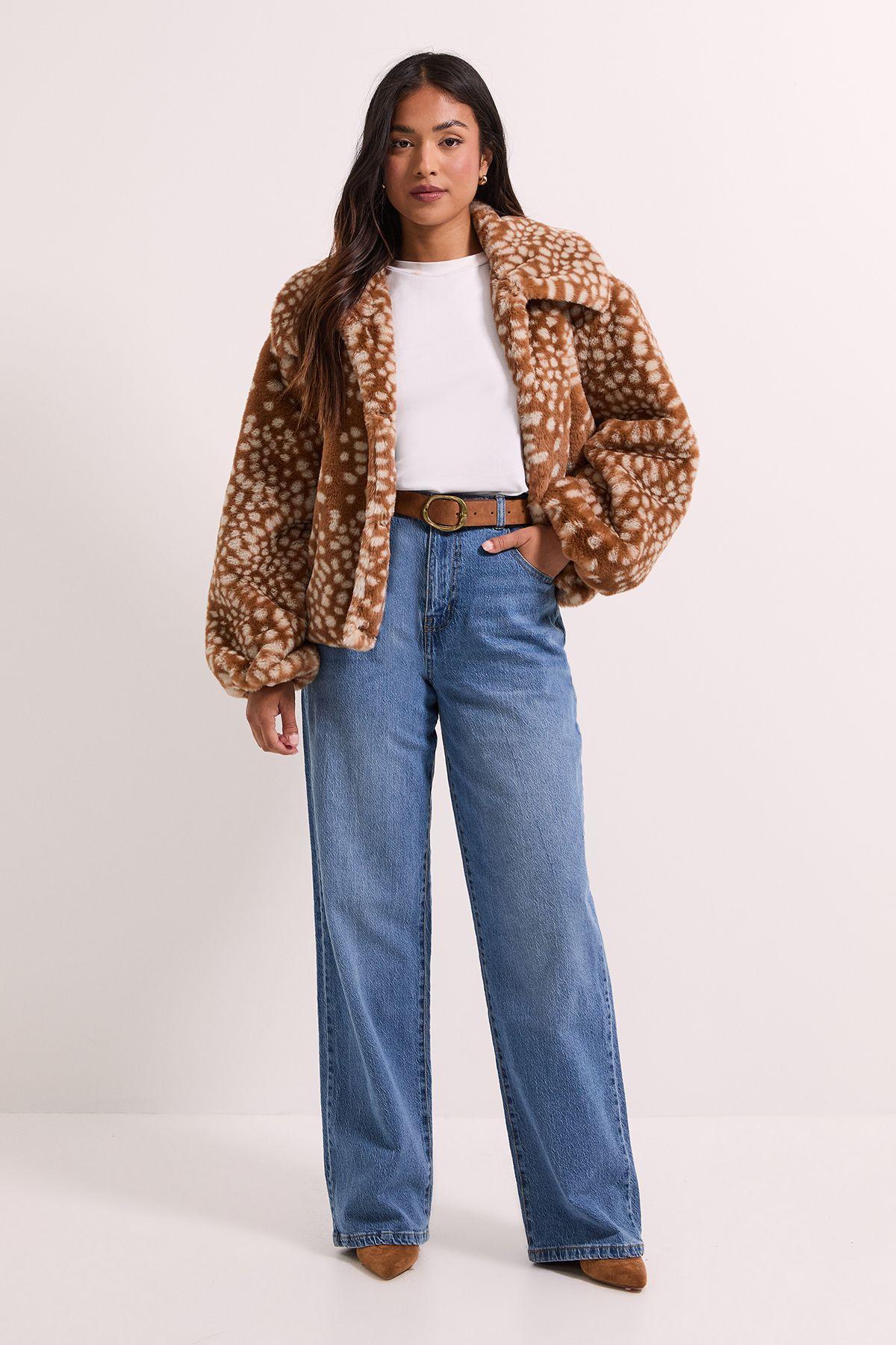 Petite Deer Print Fur Coat by DOROTHY PERKINS