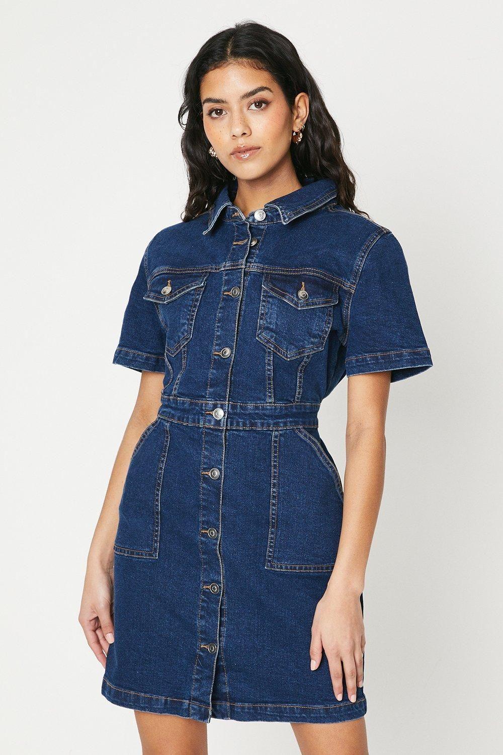 Petite Denim Short Sleeve Mini Dress by DOROTHY PERKINS