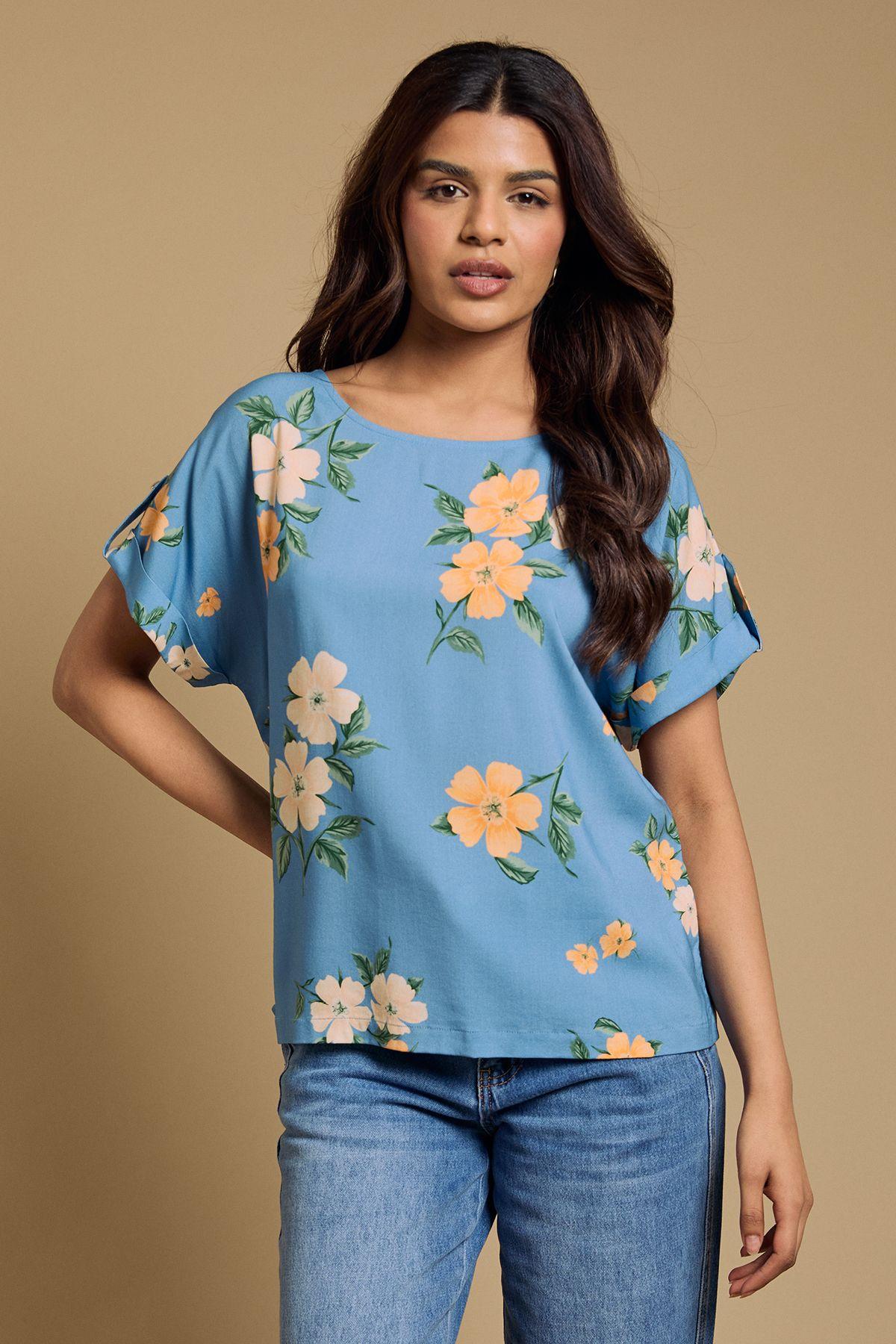 Petite Floral Printed Roll Sleeve Blouse by DOROTHY PERKINS