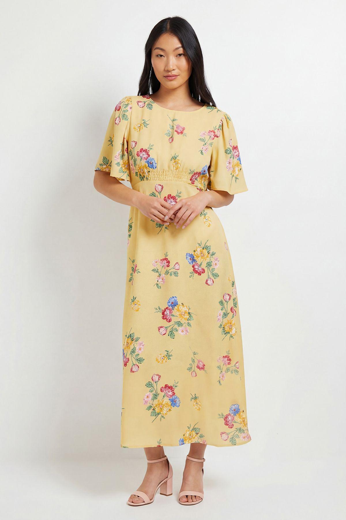 Petite Flutter Sleeve Shirred Waist Midi Dress by DOROTHY PERKINS