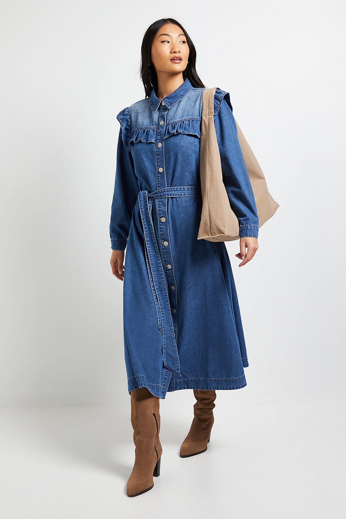 Petite Frill Yoke Denim Dress by DOROTHY PERKINS