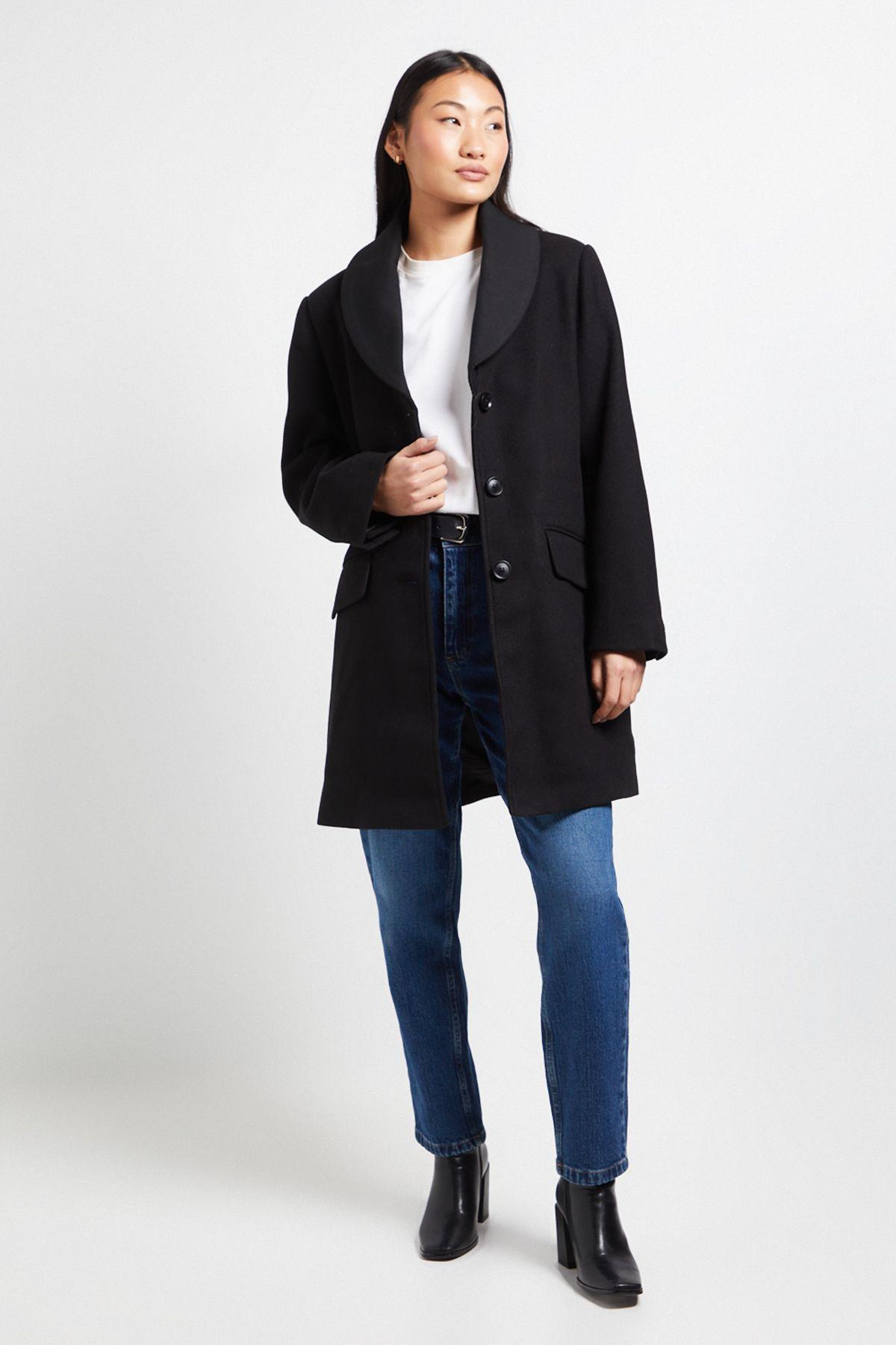 Petite Funnel Collar Single Breasted Midi Coat by DOROTHY PERKINS