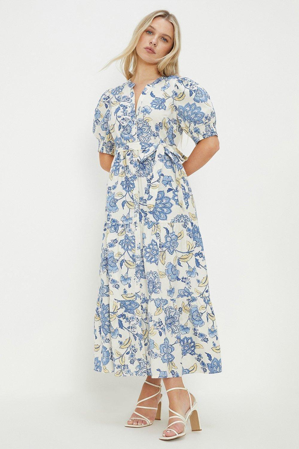Petite Ivory Poplin Floral Print Shirt Dress by DOROTHY PERKINS