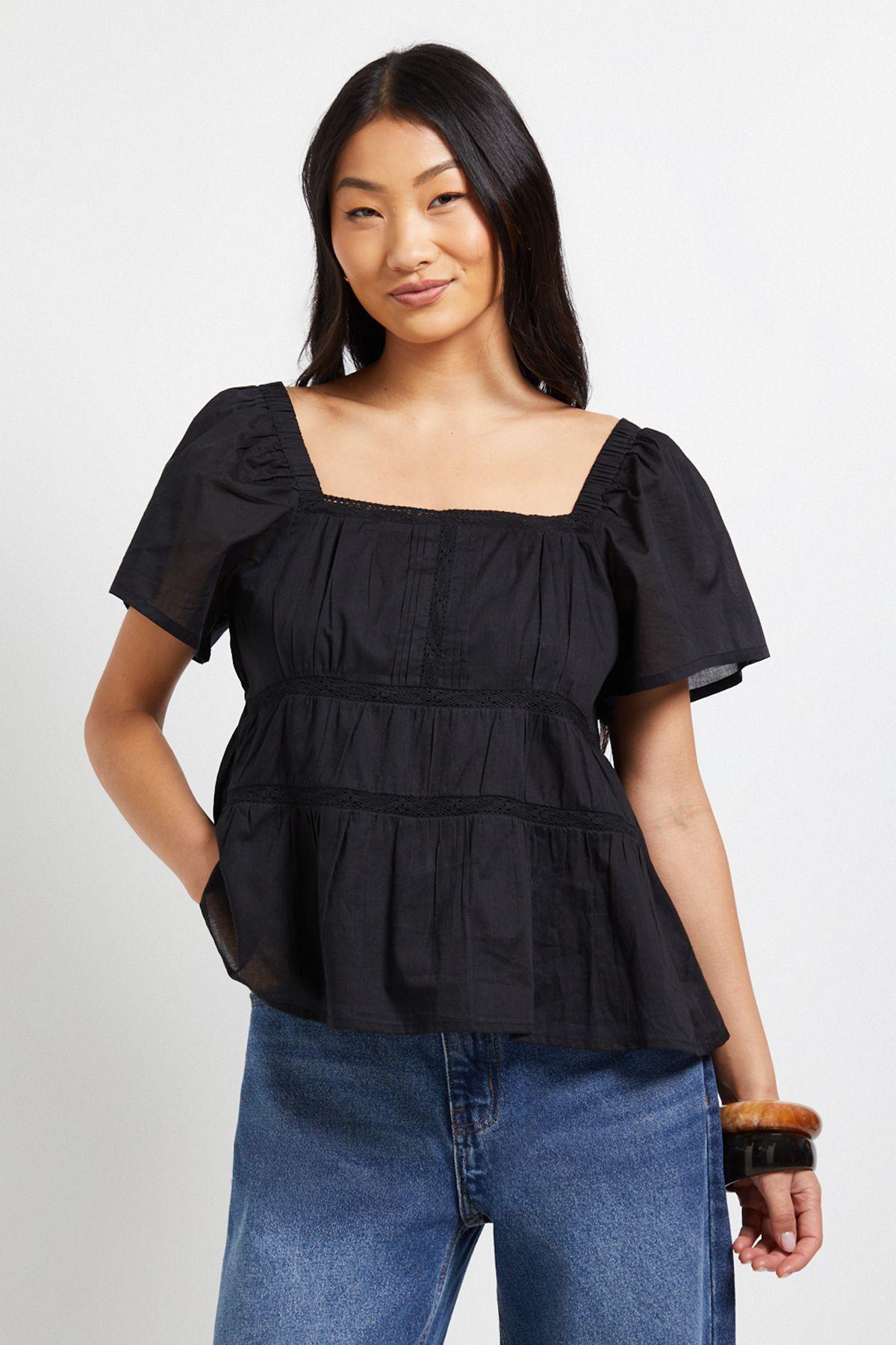 Petite Lace Insert Angel Sleeve Top by DOROTHY PERKINS