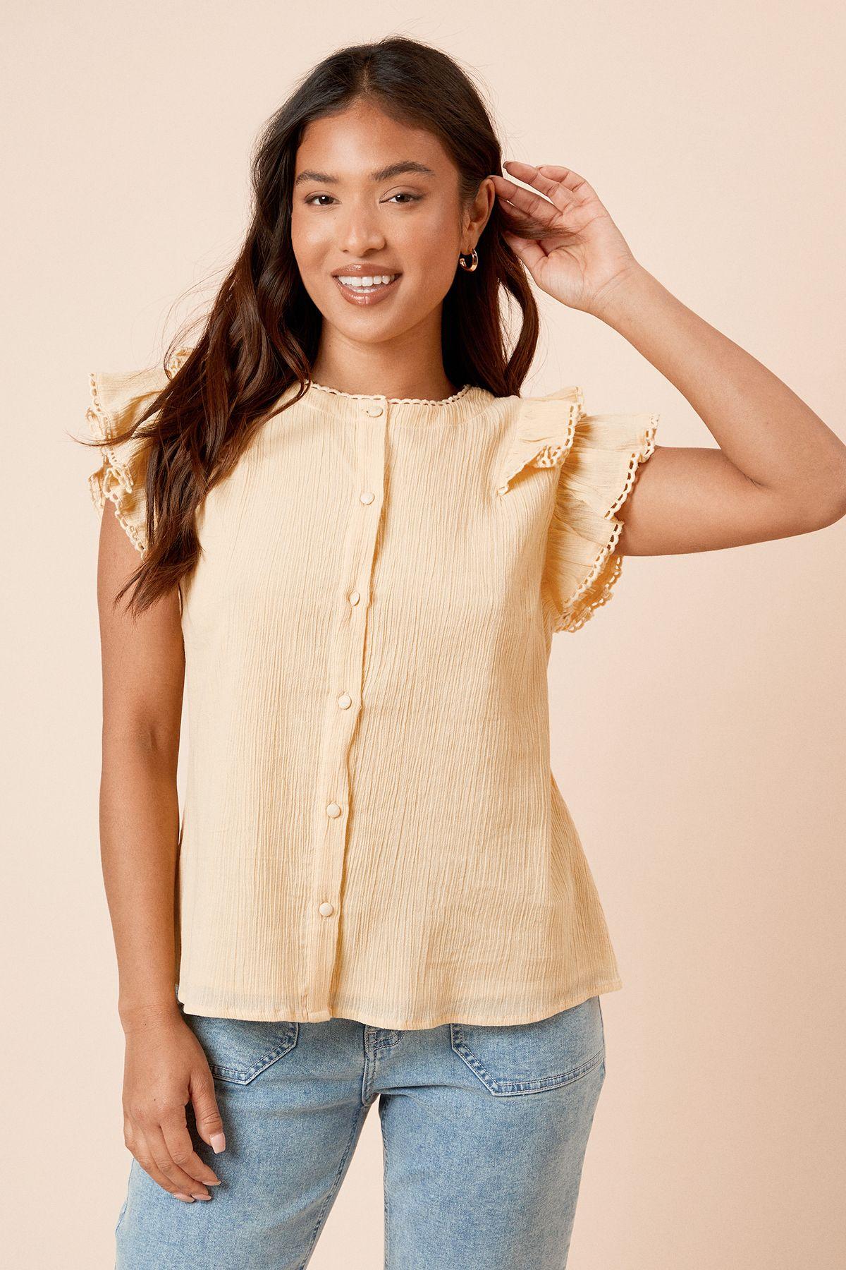 Petite Lace Trim Button Up Top by DOROTHY PERKINS