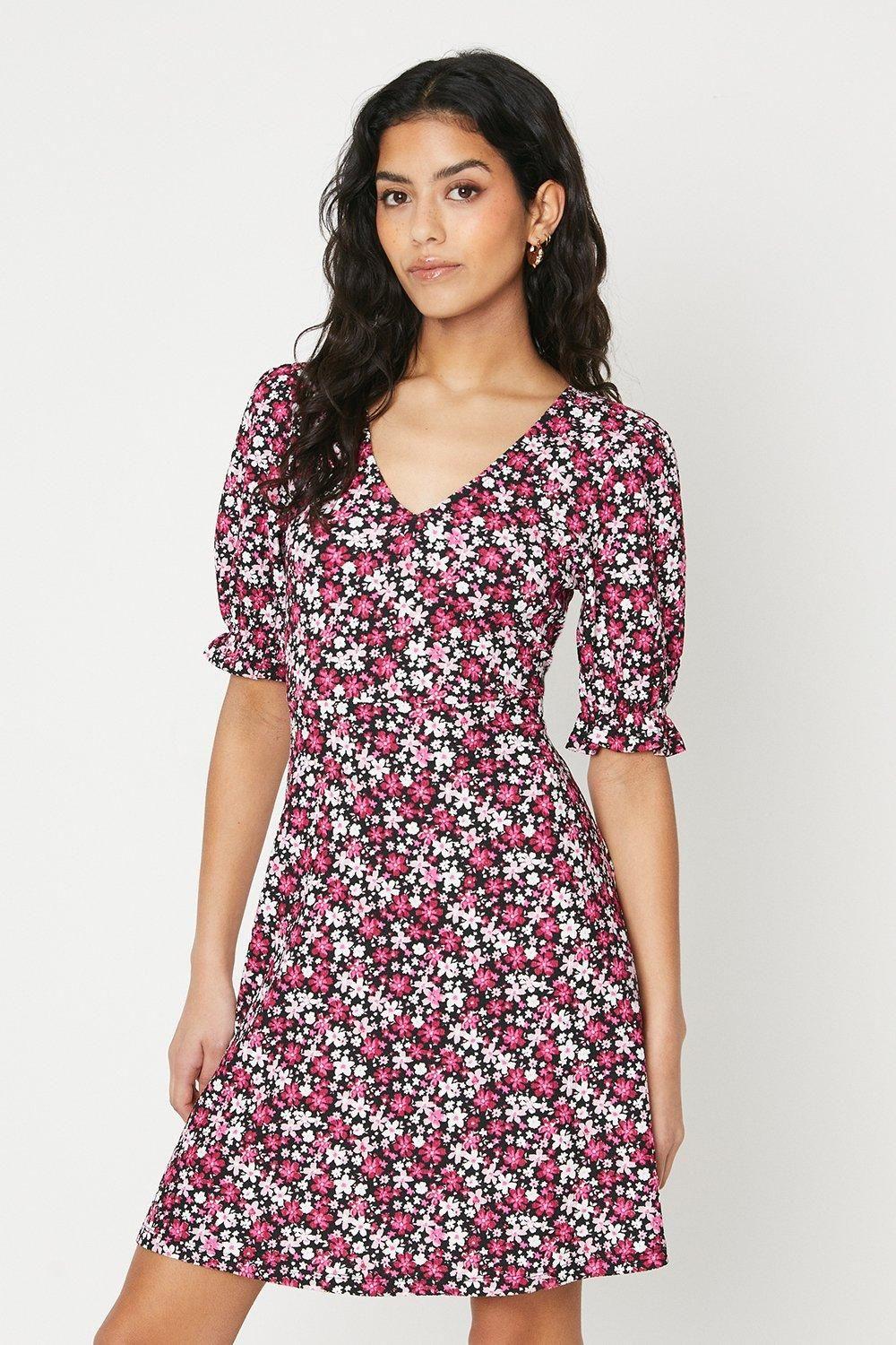 Petite Pink Ditsy Short Sleeve Jersey Mini Dress by DOROTHY PERKINS