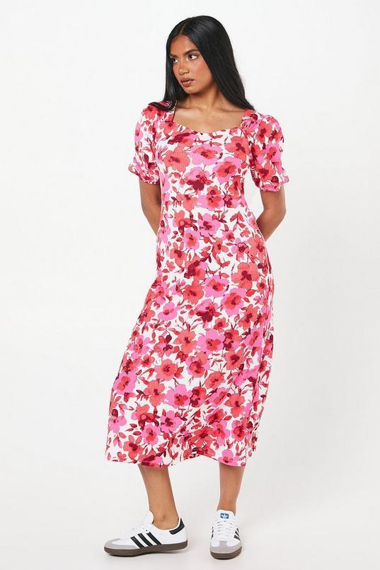 Petite Pink Floral Sweetheart Neck Midi Dress by DOROTHY PERKINS
