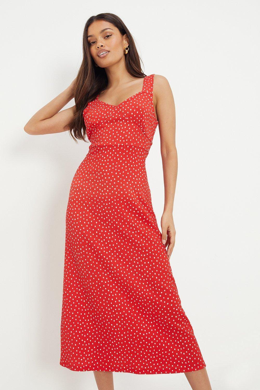 Petite Red Spot Strappy Jersey Midi Dress by DOROTHY PERKINS