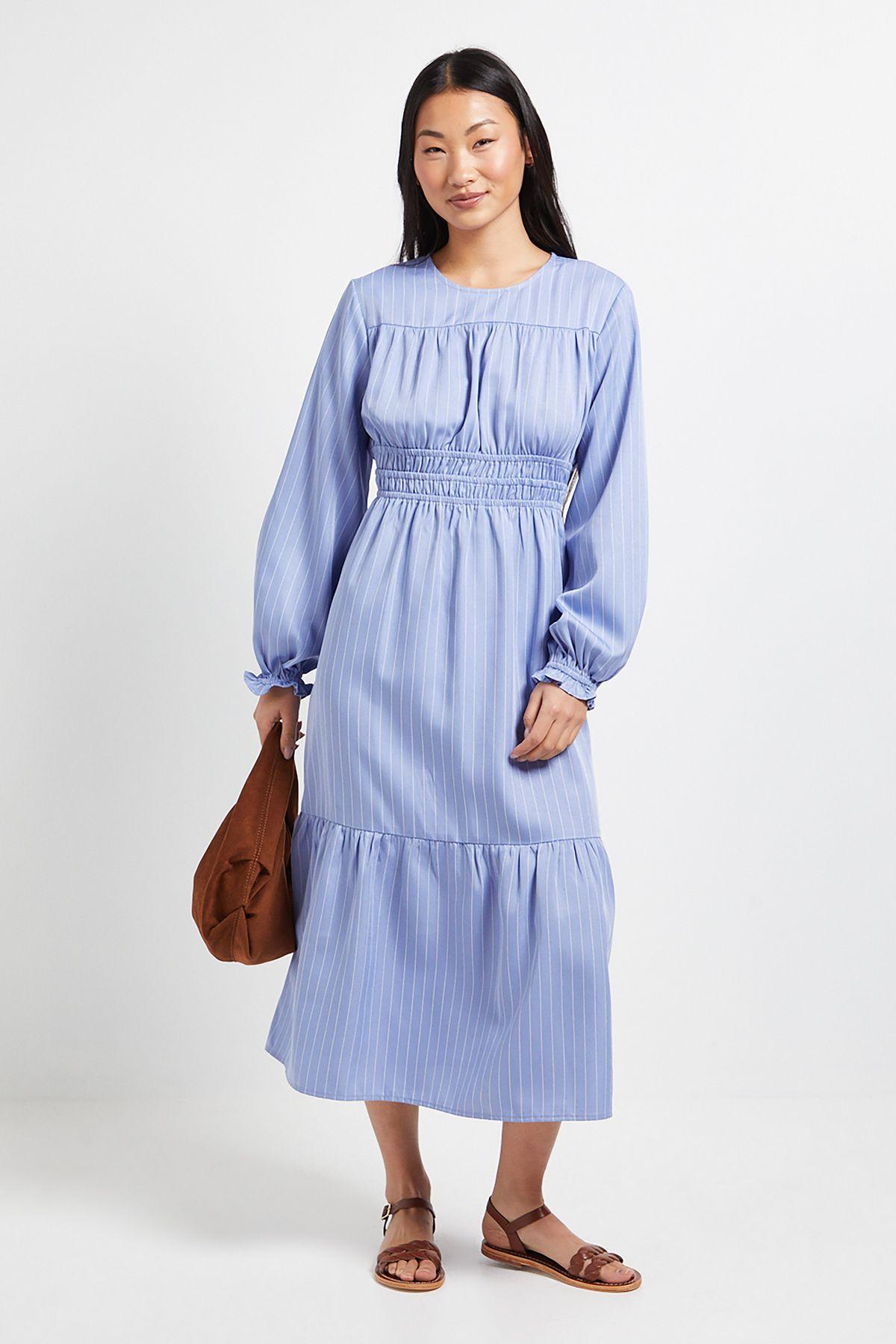 Petite Shirred Bodice Tiered Stripe Midi Dress by DOROTHY PERKINS