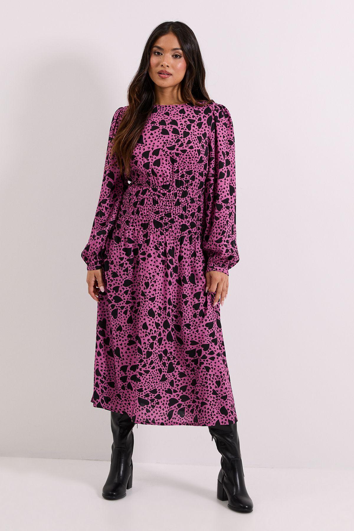 Petite Shirred Dropped Waist Detail Printed Midi Dress by DOROTHY PERKINS Petite Shirred Dropped Waist Detail Printed Midi Dress by DOROTHY PERKINS