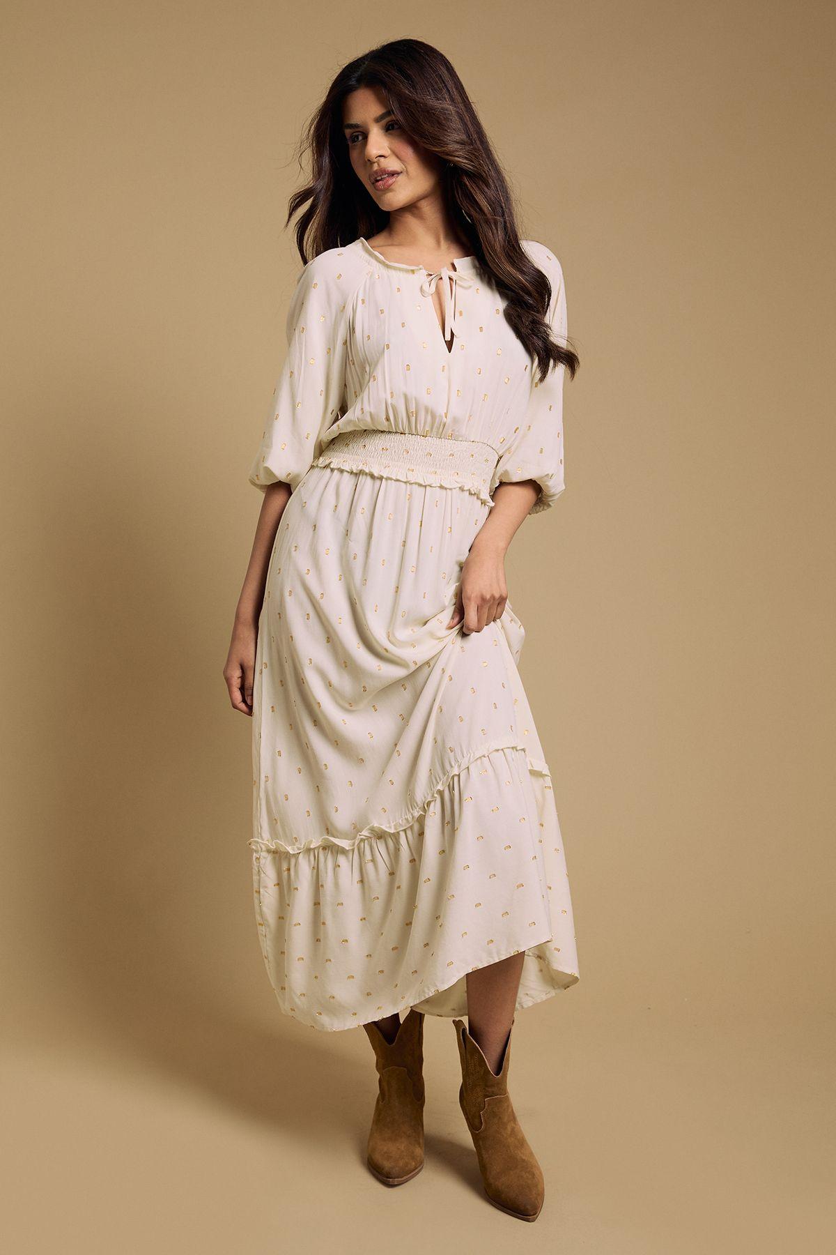 Petite Shirred Waist Tiered Midi Dress by DOROTHY PERKINS