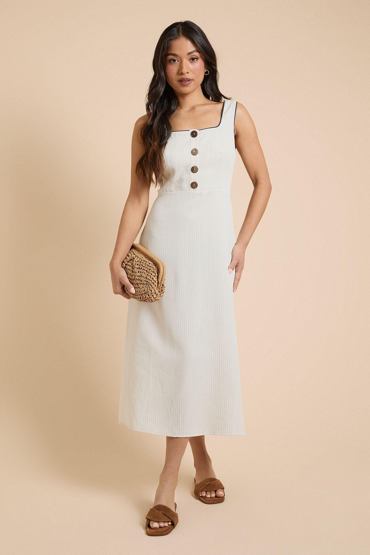 Petite Stripe Button Midi Dress by DOROTHY PERKINS