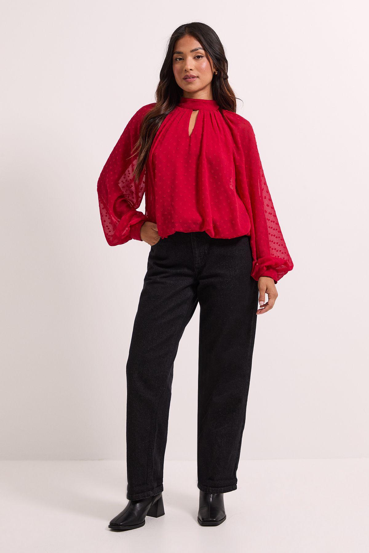 Petite Tie Neck Keyhole Blouson Sleeve Blouse by DOROTHY PERKINS