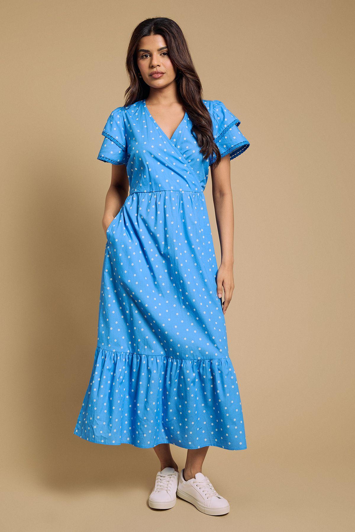 Petite Wrap Front Lace Detail Tiered Printed Maxi Dress by DOROTHY PERKINS