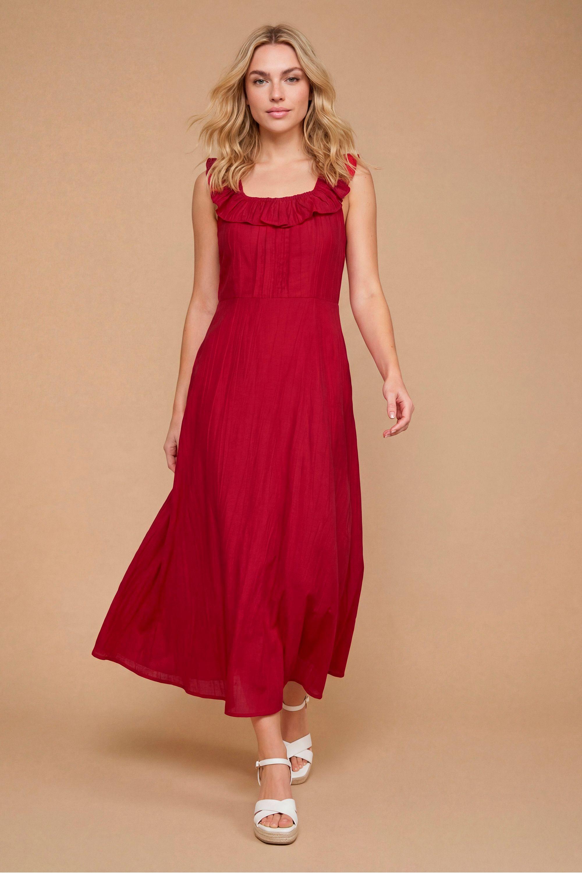 Pin Tuck Ruffle Sleeveless Midi Dress by DOROTHY PERKINS