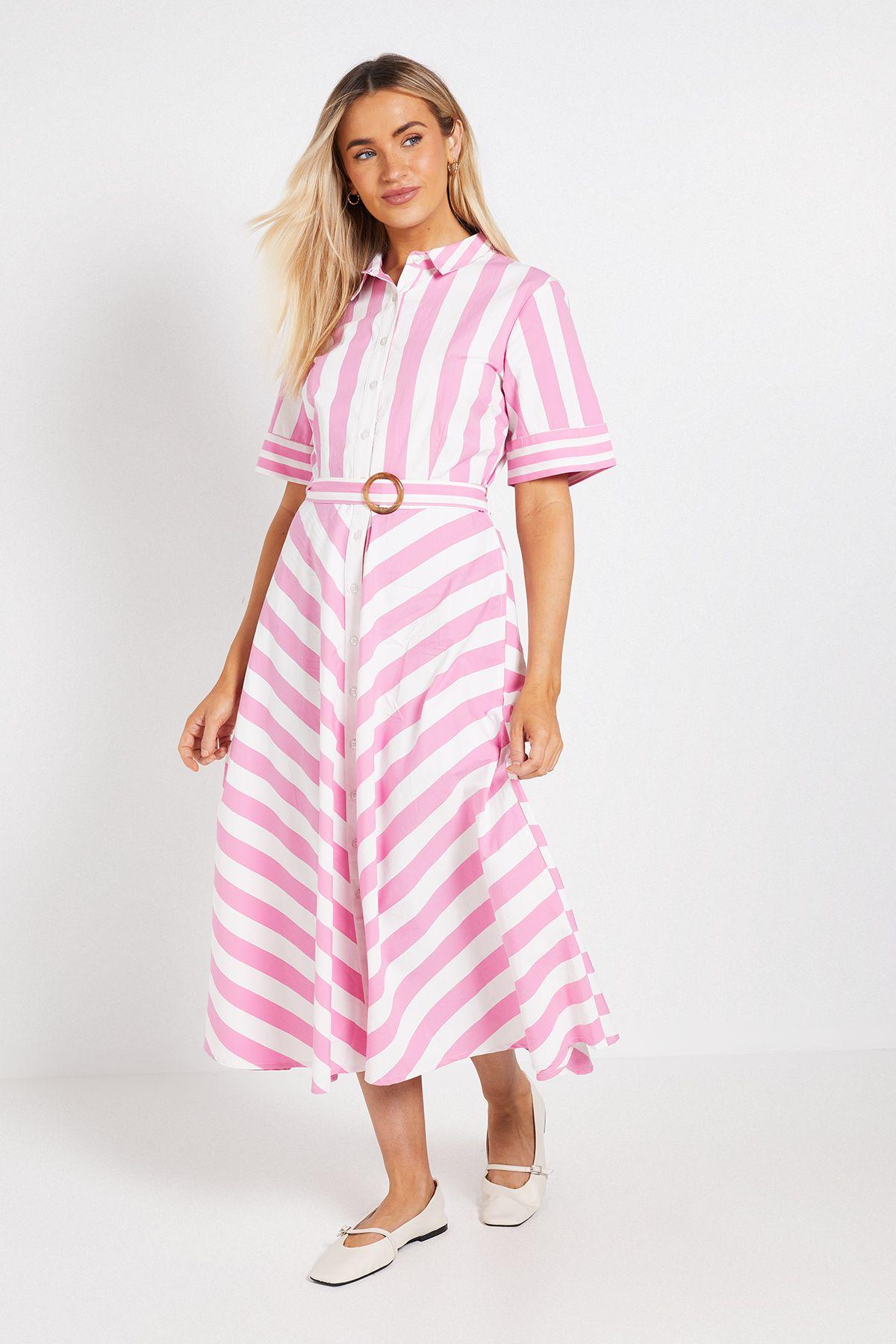 Pink Belted Stripe Shirt Midi Dress by DOROTHY PERKINS