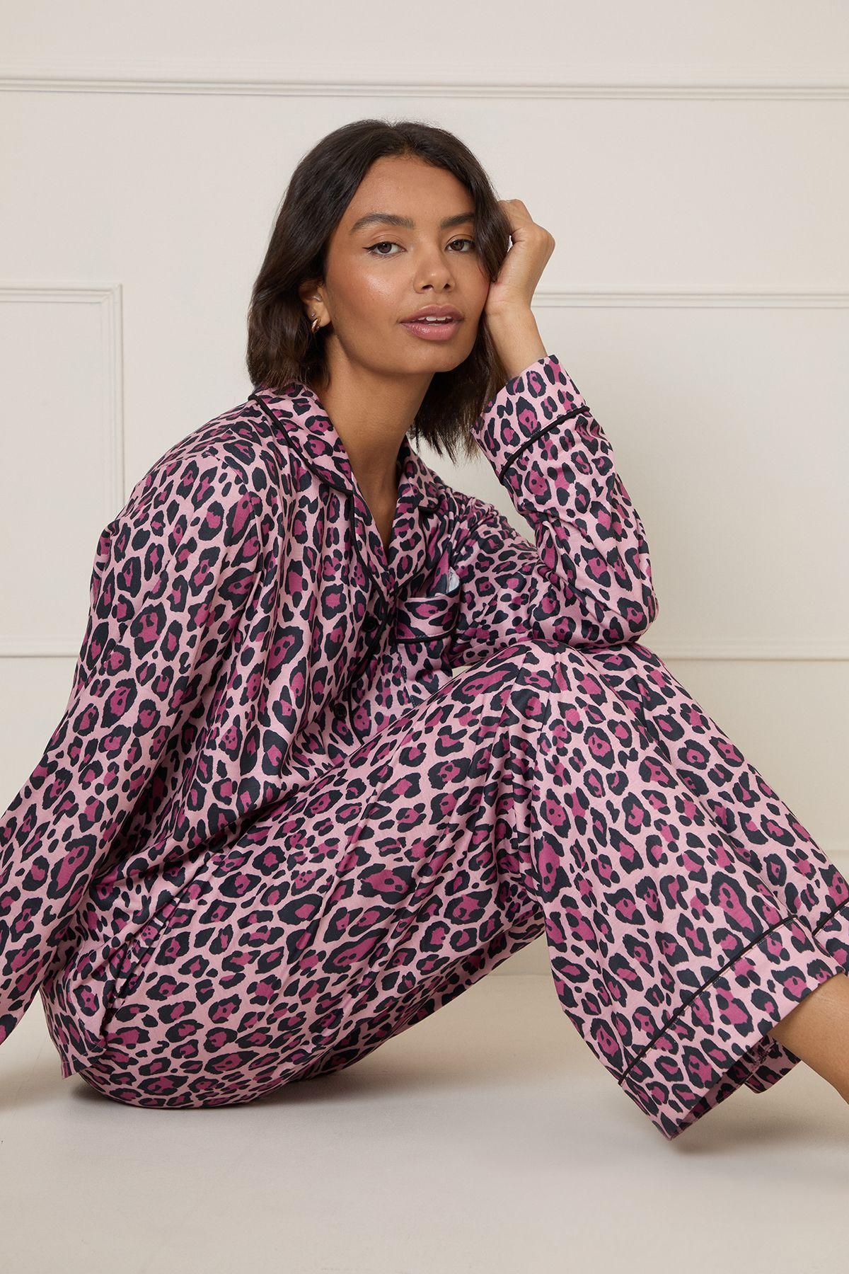 Pink Leopard Tipped Long Sleeve Pyjama Set by DOROTHY PERKINS