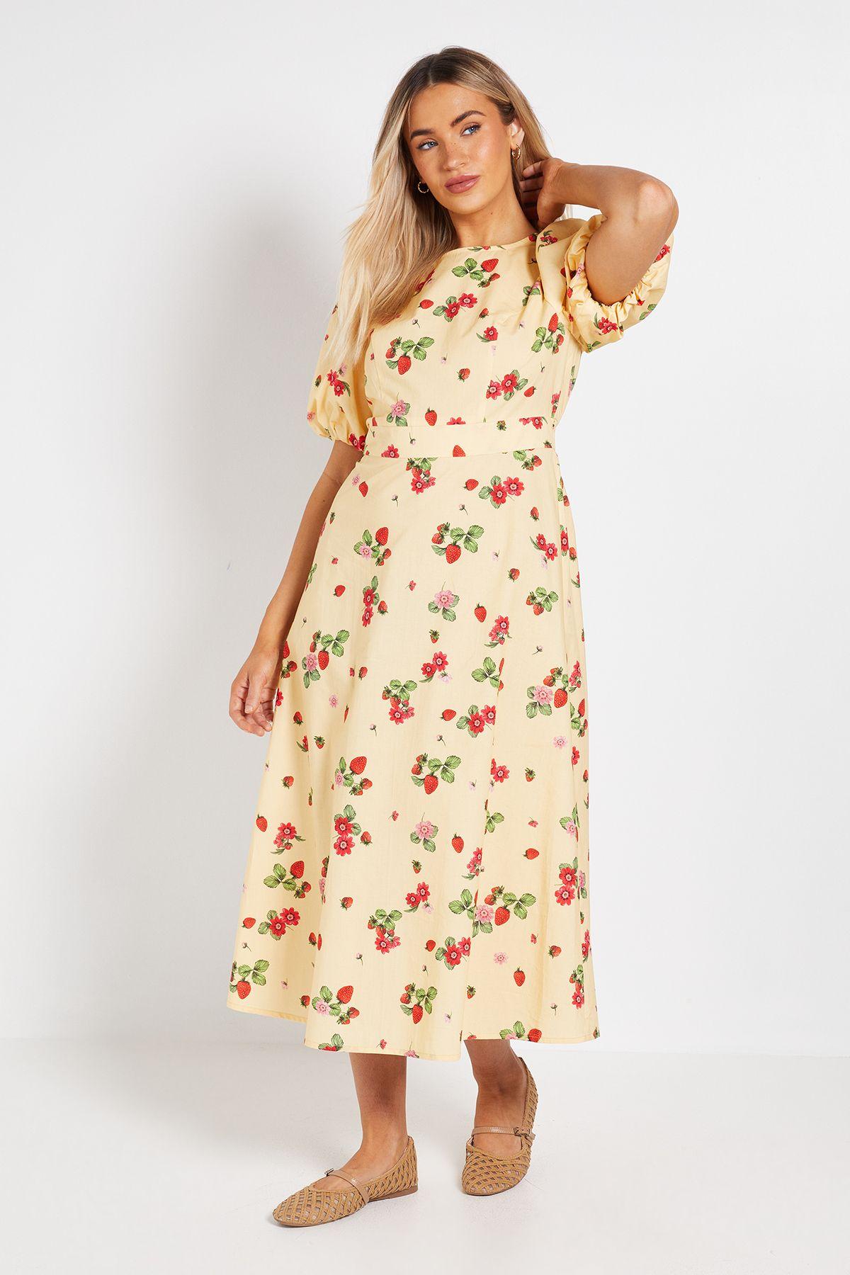 Puff Sleeve Princess Seam Poplin Midi Dress by DOROTHY PERKINS