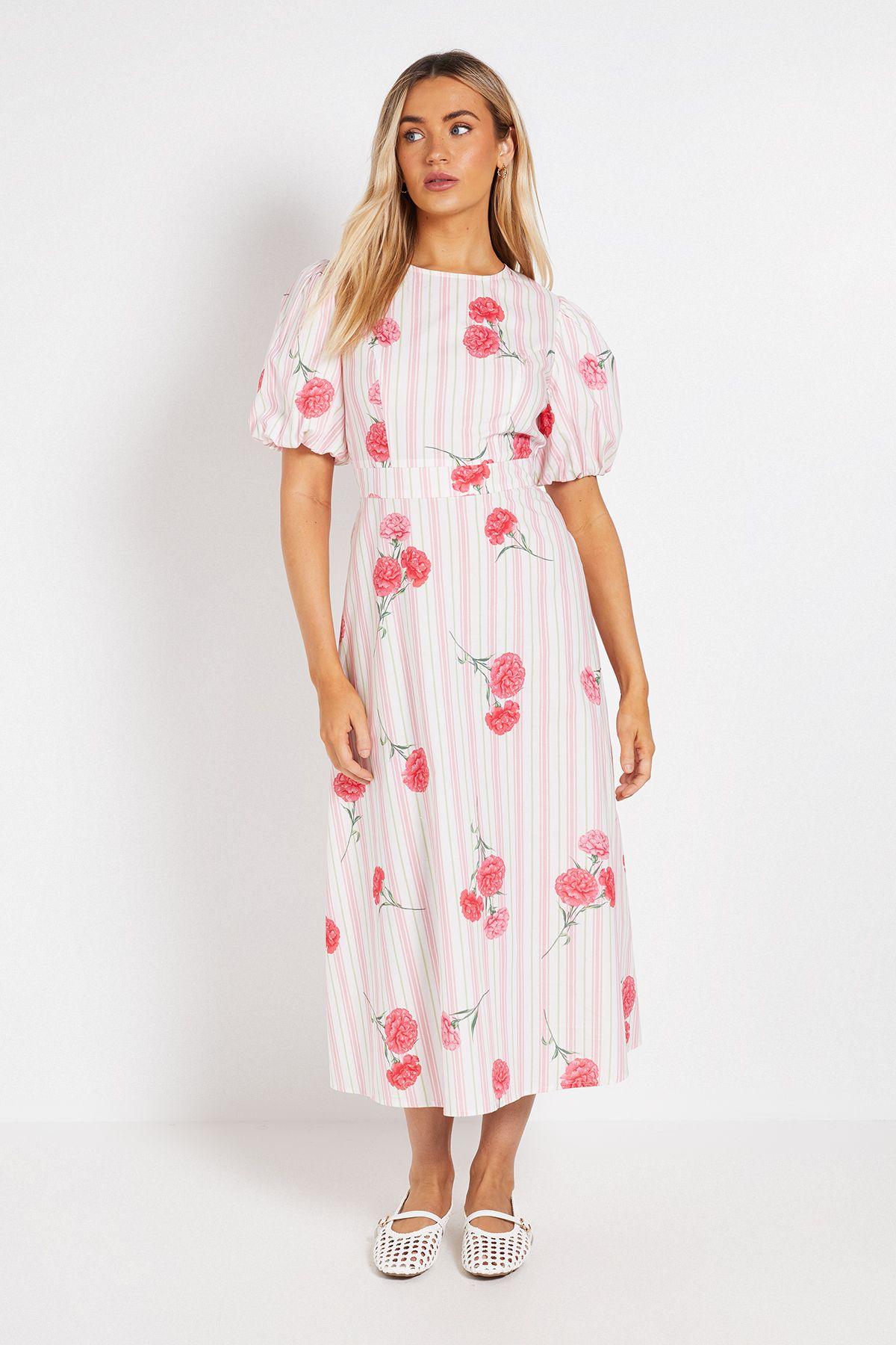 Puff Sleeve Princess Seam Poplin Midi Dress by DOROTHY PERKINS