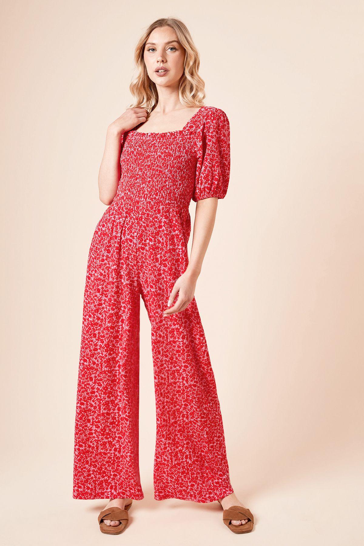 Red Ditsy Shirred Bodice Puff Sleeve Bodysuit by DOROTHY PERKINS