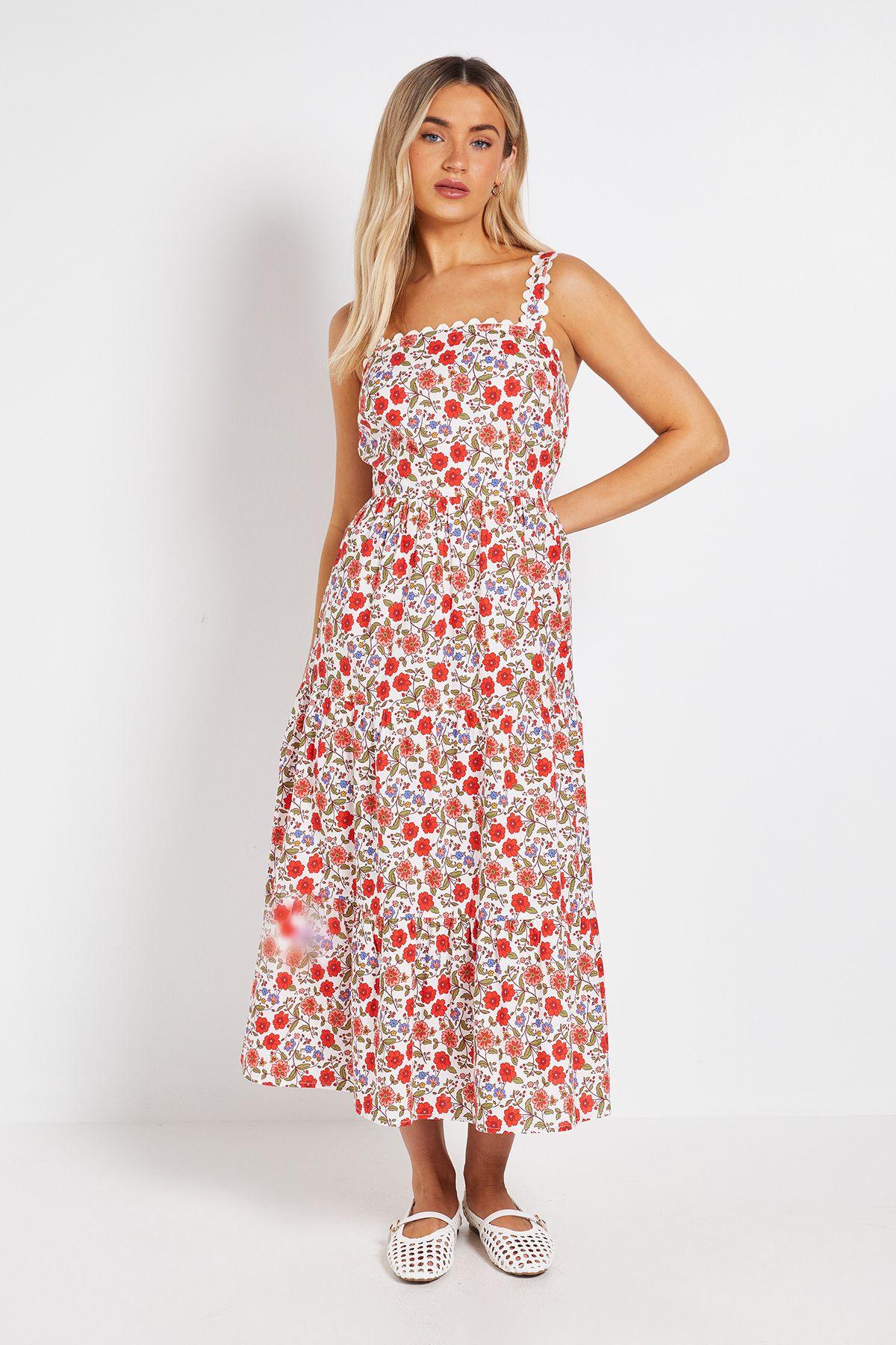 Ric Rac Trim Printed Poplin Midi Dress by DOROTHY PERKINS