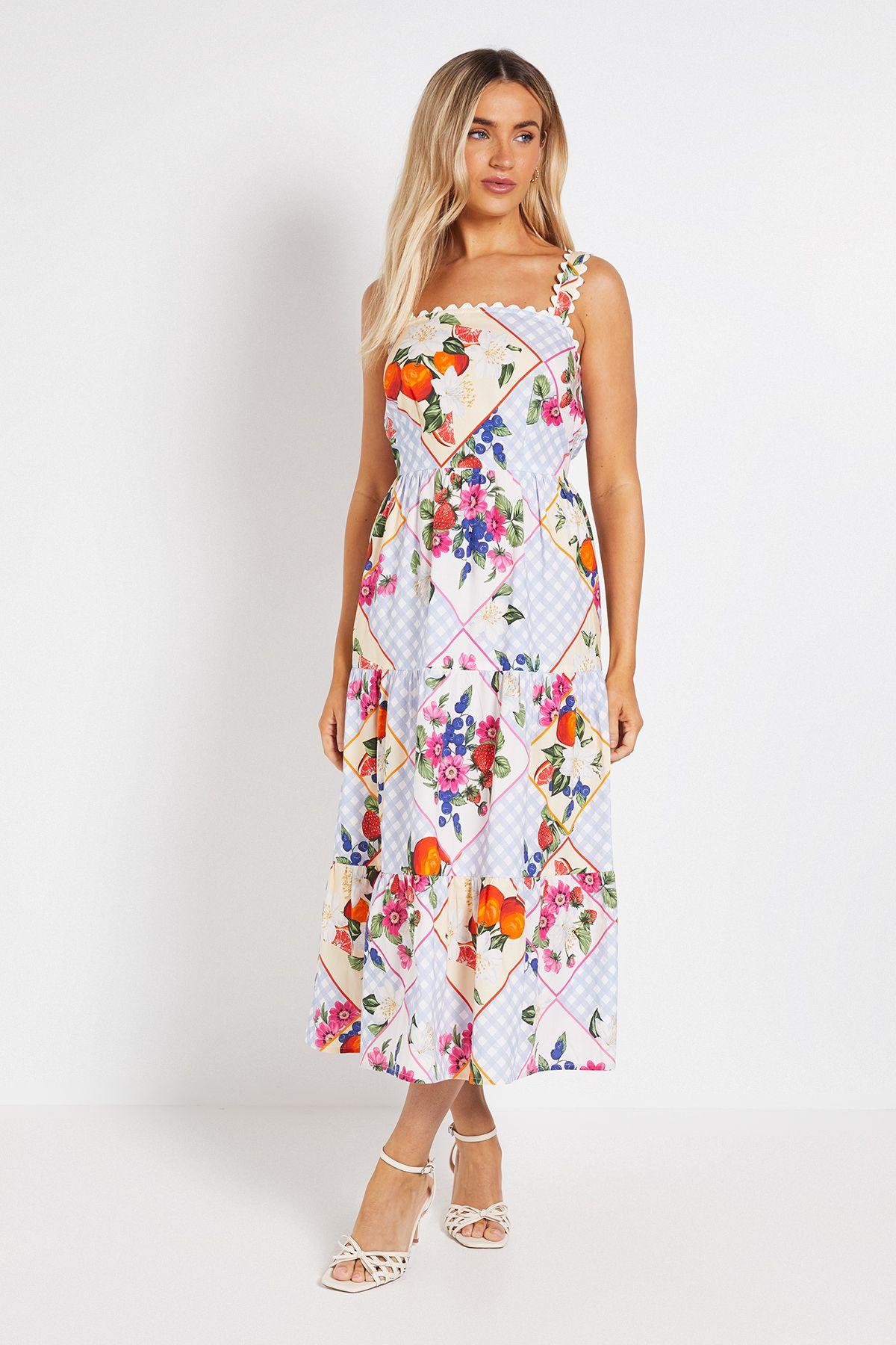Ric Rac Trim Printed Poplin Midi Dress by DOROTHY PERKINS