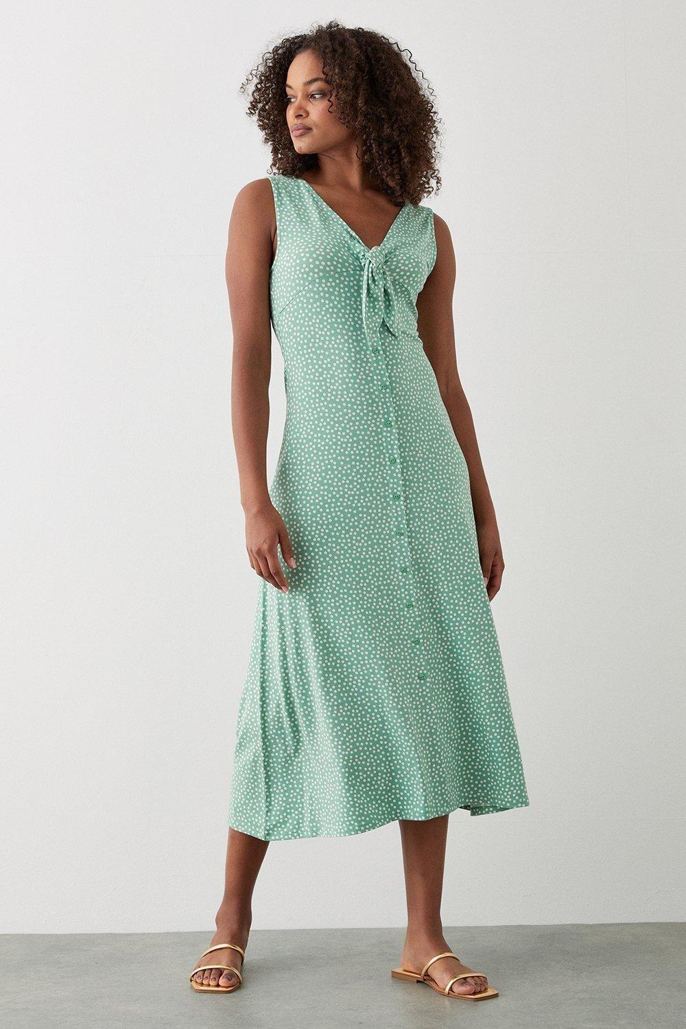 Sage Spot Button Through Midi Dress by DOROTHY PERKINS
