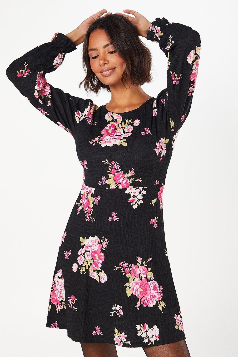 Spaced Floral Long Sleeve Mini Dress by DOROTHY PERKINS