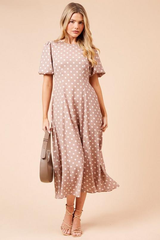 Spot Seamed Body Puff Sleeve Midi Dress by DOROTHY PERKINS