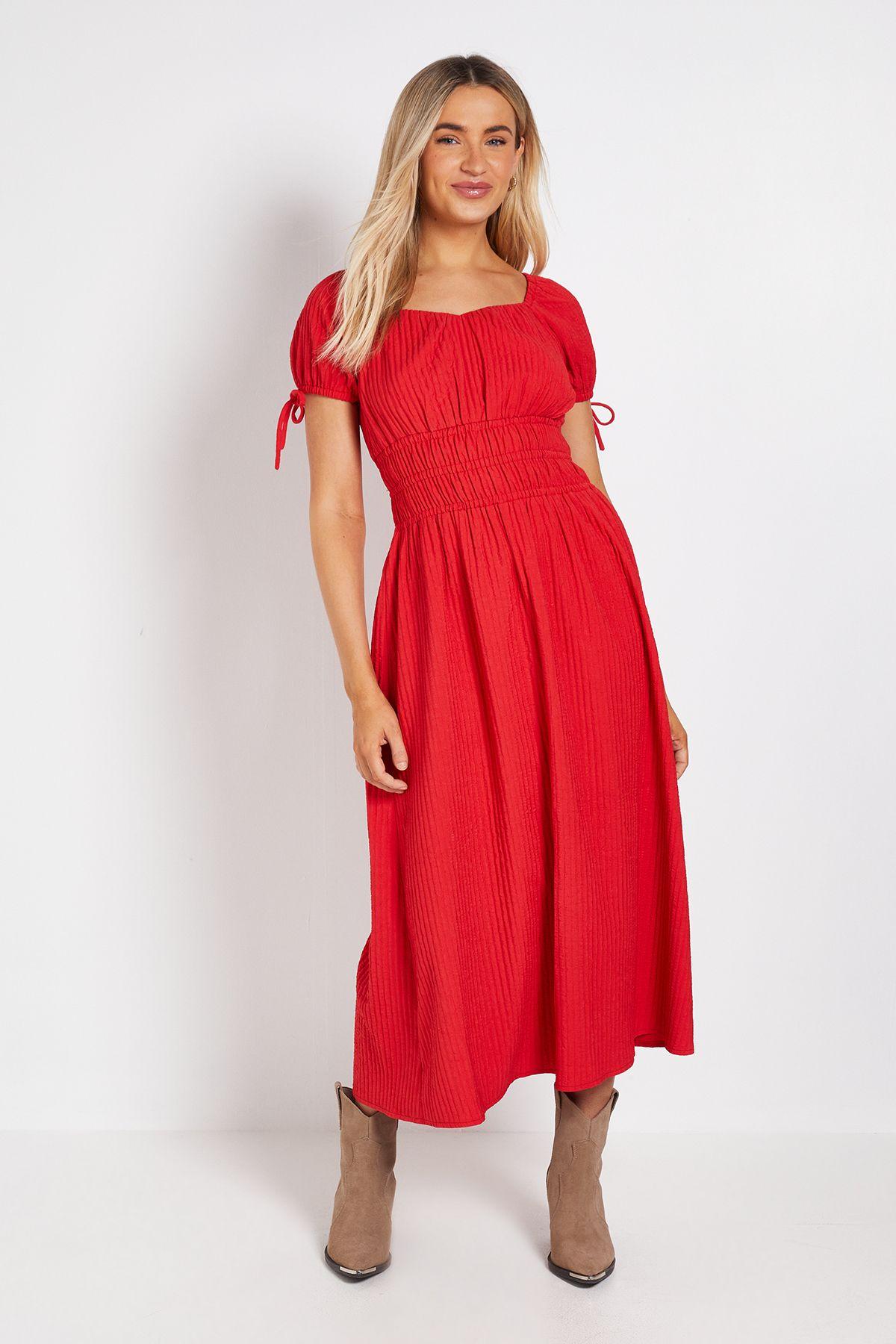 Tie Cap Sleeve Elasticated Channel Waist Midi Dress by DOROTHY PERKINS