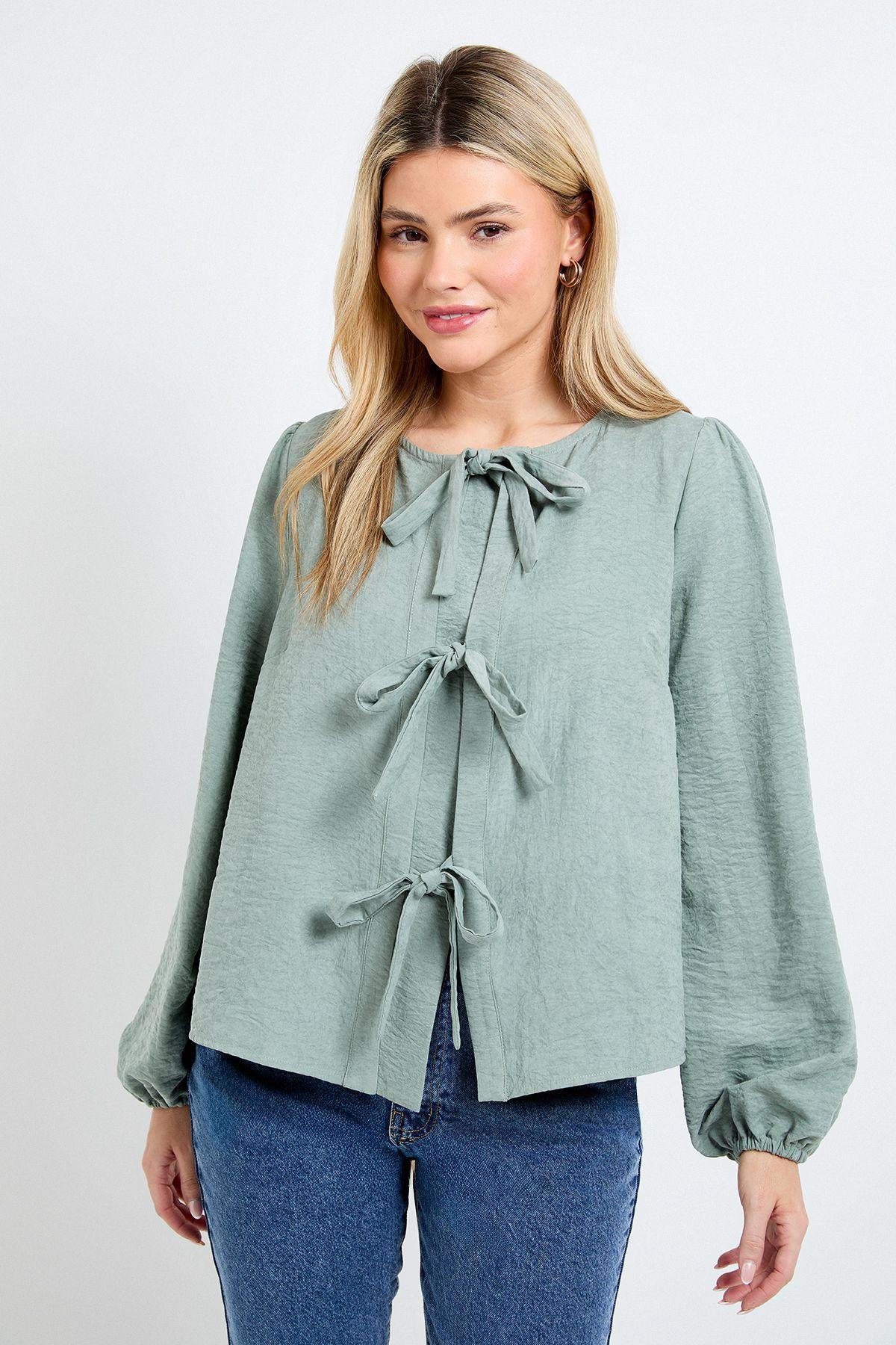 Tie Front Blouson Sleeve Blouse by DOROTHY PERKINS
