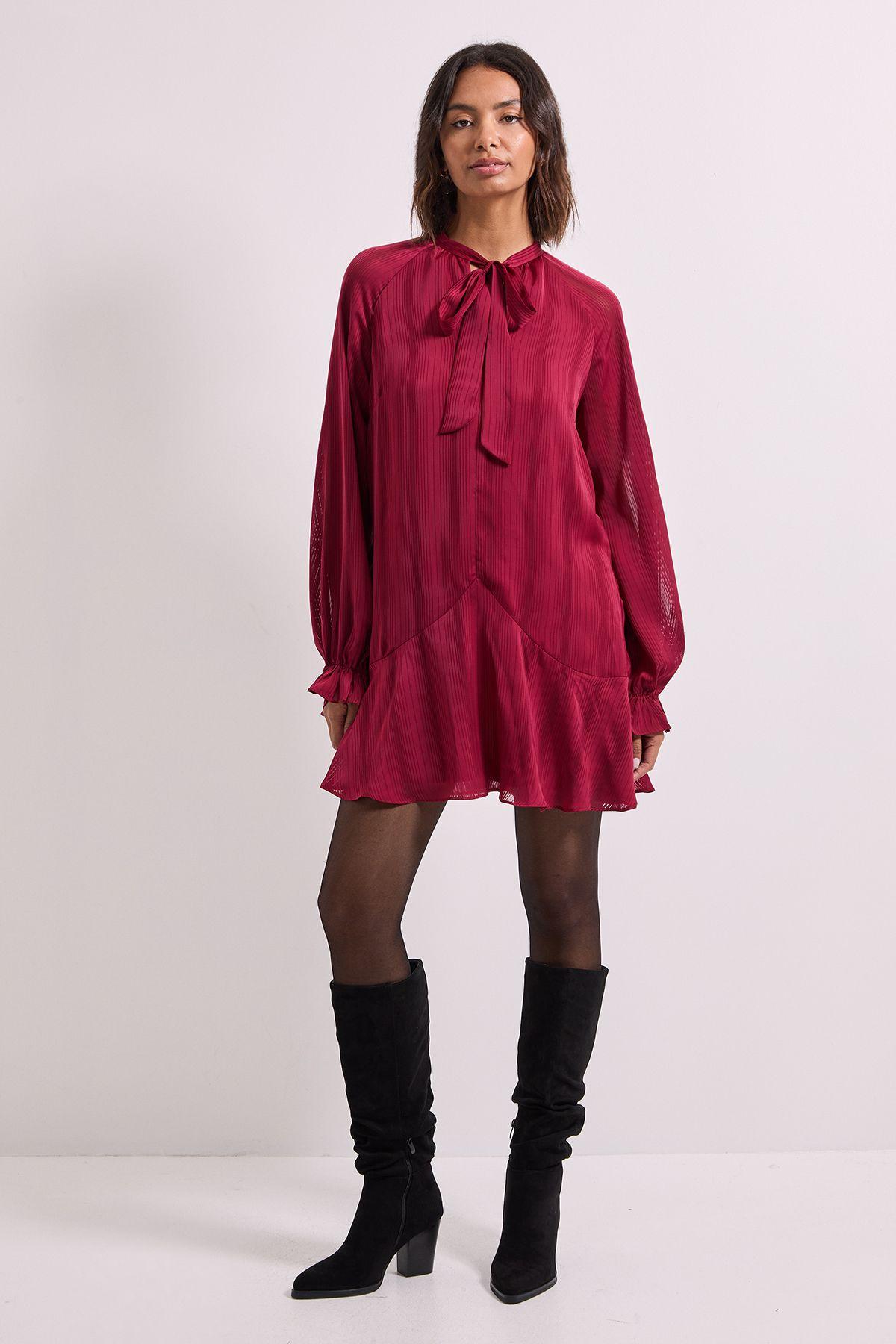 Tie Neck Satin Burnout Tiered Smock Dress by DOROTHY PERKINS