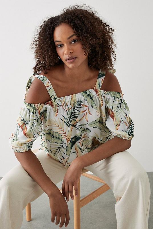Tropical Tie Shoulder Bardot Top by DOROTHY PERKINS