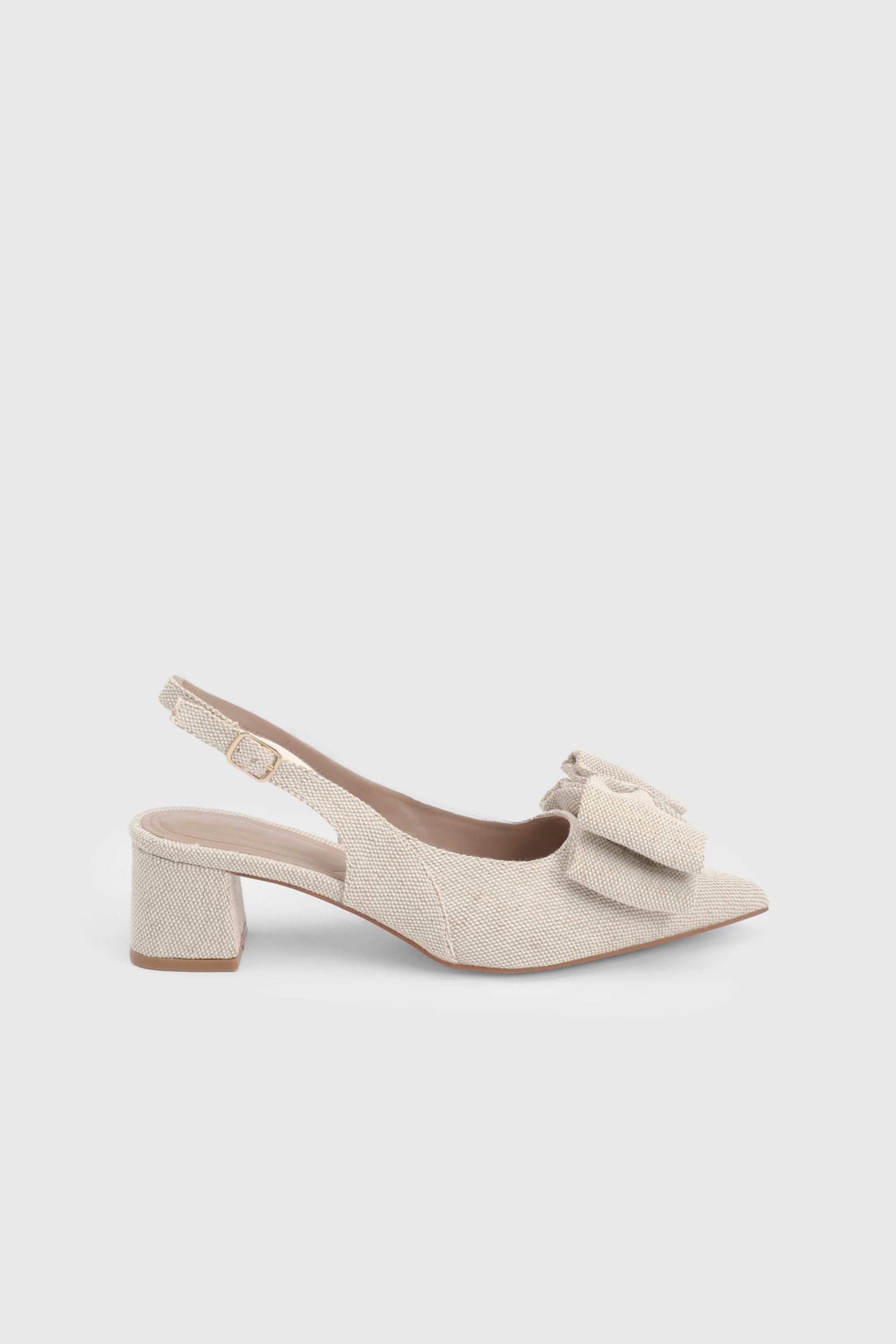 Vania Textile Bow Detail Medium Block Heel Court Shoes by DOROTHY PERKINS
