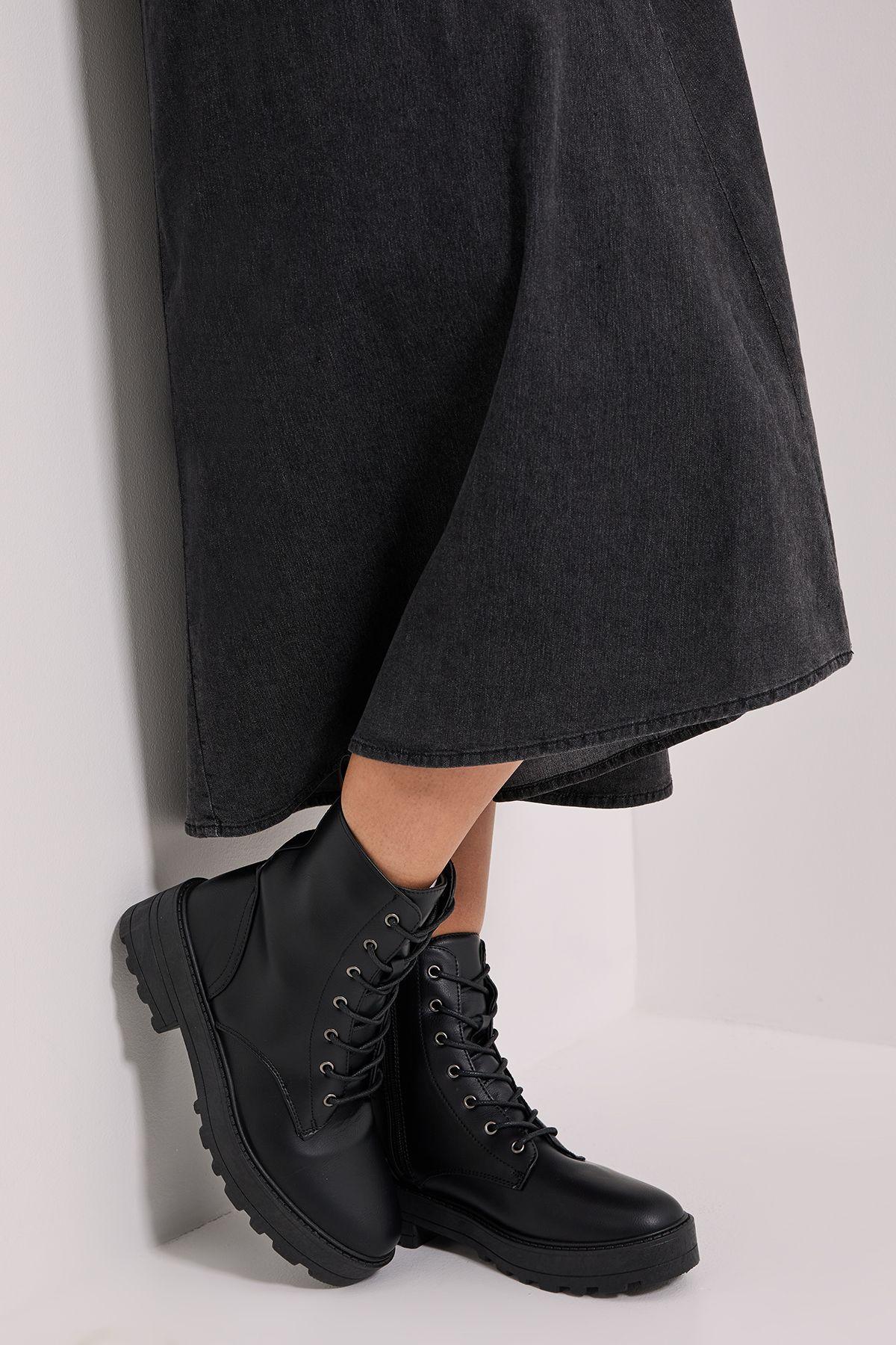 Wide Fit Maryam Faux Leather Lace Up Chunky Ankle Boots by DOROTHY PERKINS