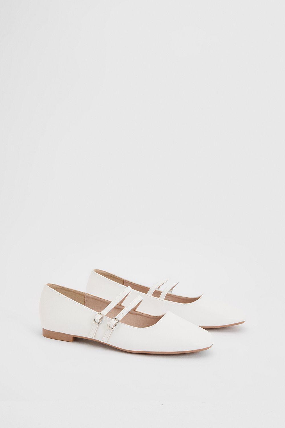 Yara Double Mary Jane Square Toe Faux Leather Padded Ballerinas by DOROTHY PERKINS