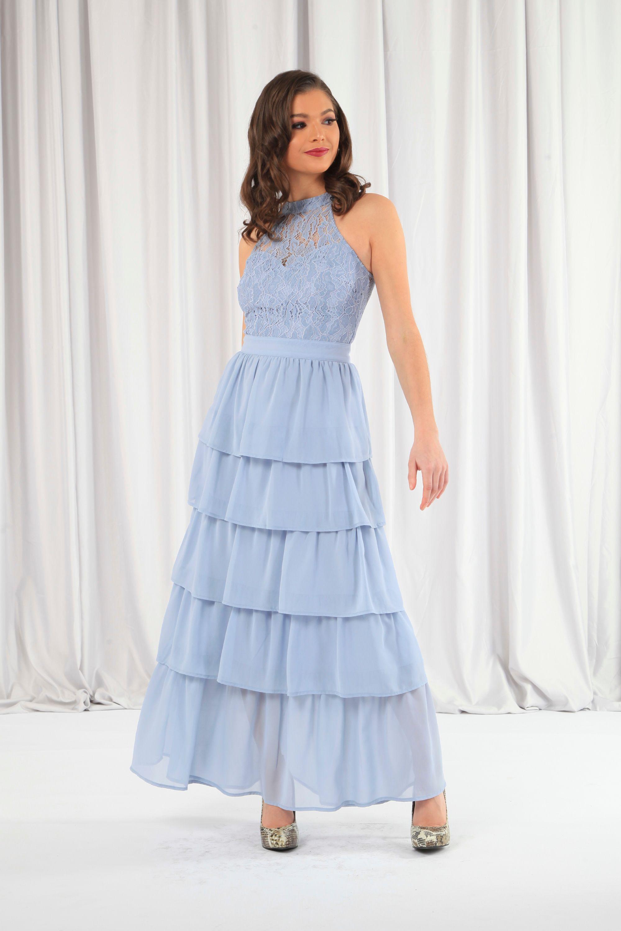Halter Neck Ruffle Tier Maxi Dress by DOUBLE SECOND